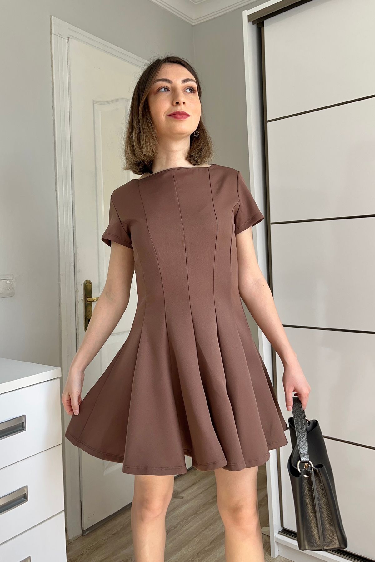 Gökcan Butik Mini Bordo Volanlı Elbise
