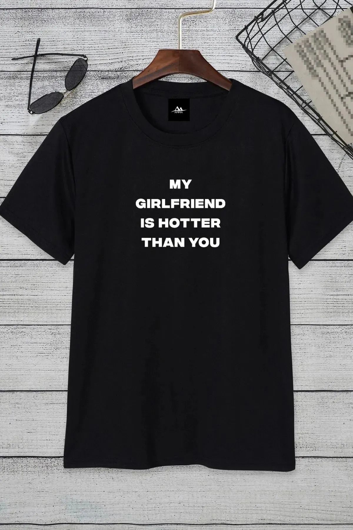 AEMİ Unisex My Girlfriend/Boyfriend Is Hotter Than You Yazılı T-Shirt