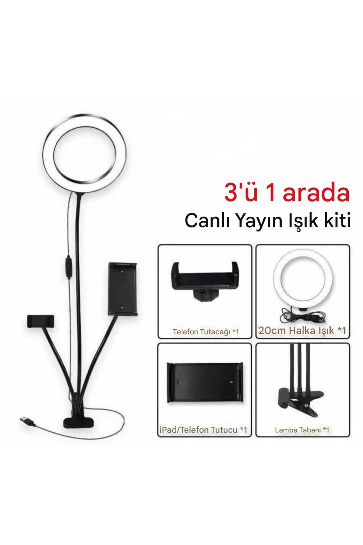 Asfal 3in1 Masaüstü Telefon-Tablet Tutuculu Selfie Işığı 3 Renkli Led Işık Masa Lambası Canlı Yayın Seti