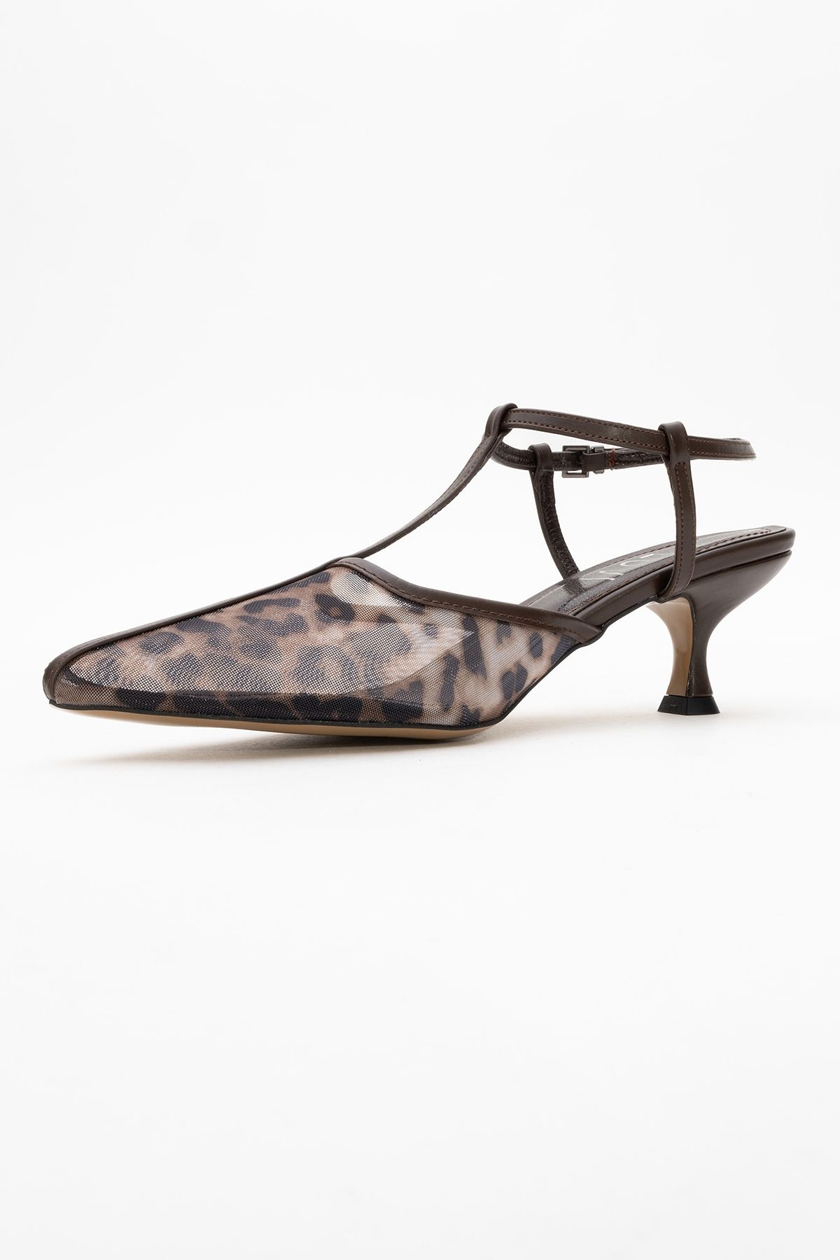 LuviShoes-Lare Brown Mesh Patterned Pointed Toe Women's Low Heeled Shoes 4