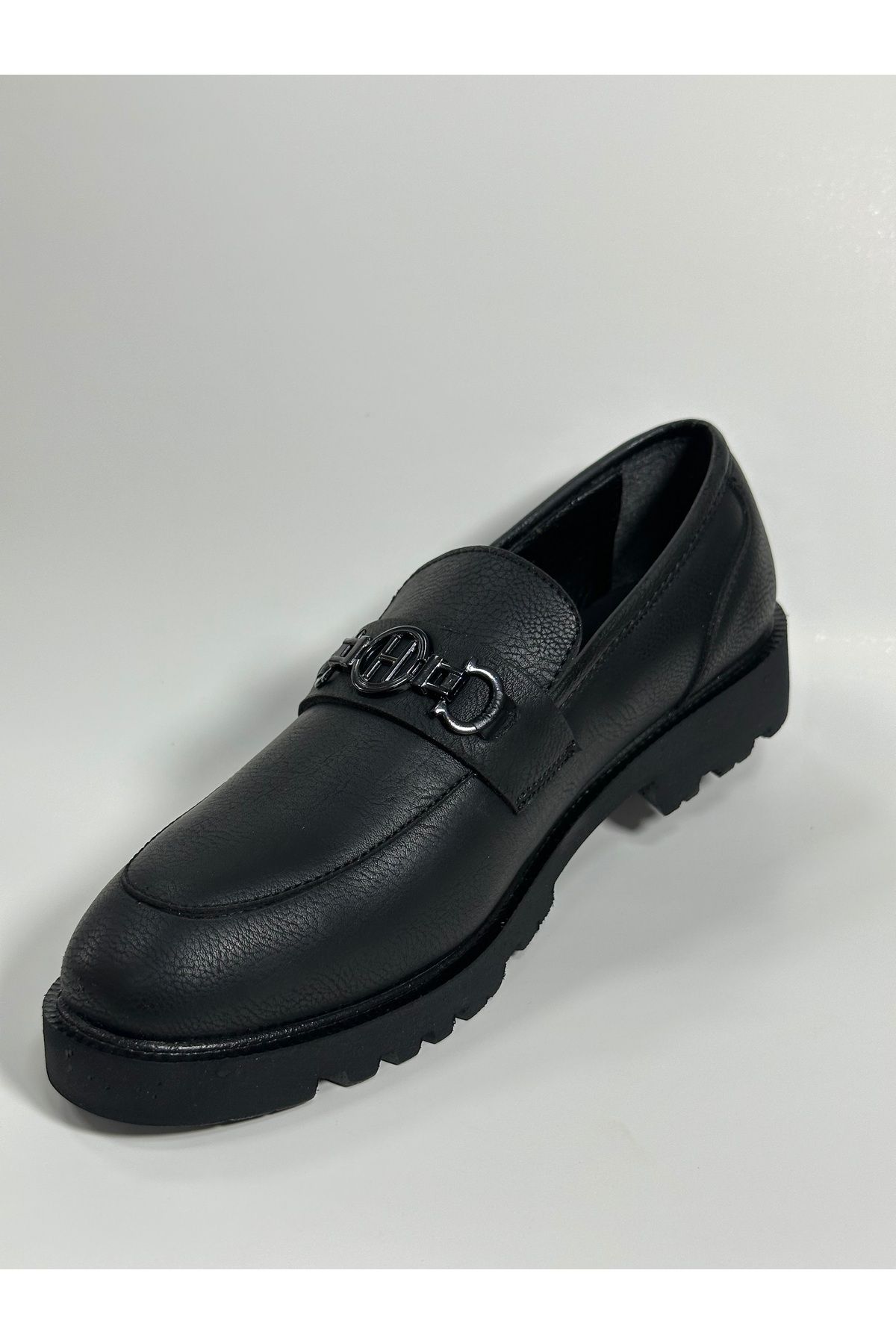 ZNG SHOES Erkek Deri Kalın Eva Taban Klasik Loafer siyah Ayakkabı