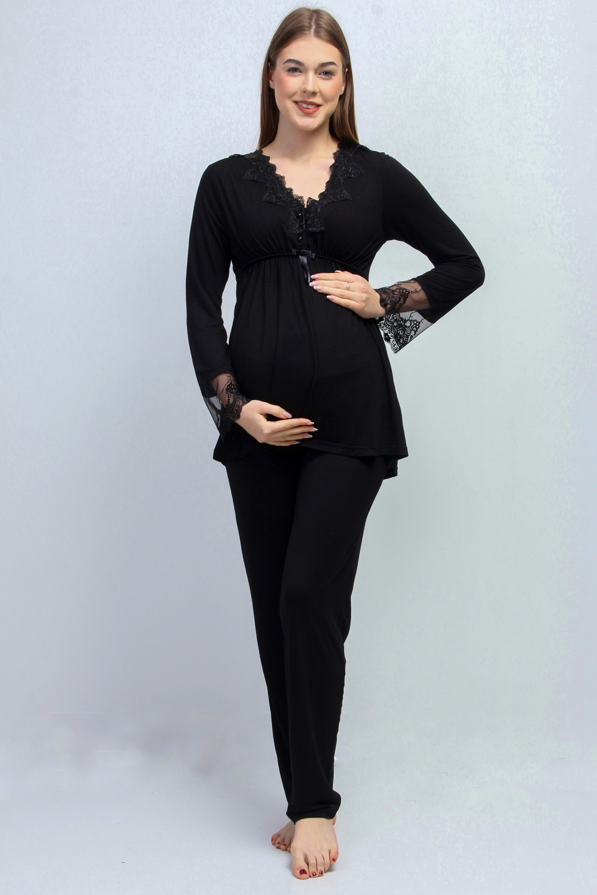 ByLohusa Effortt Siyah Sabahlıklı Hamile Lohusa Pijama Takımı fotoğrafı 5 (önizleme)