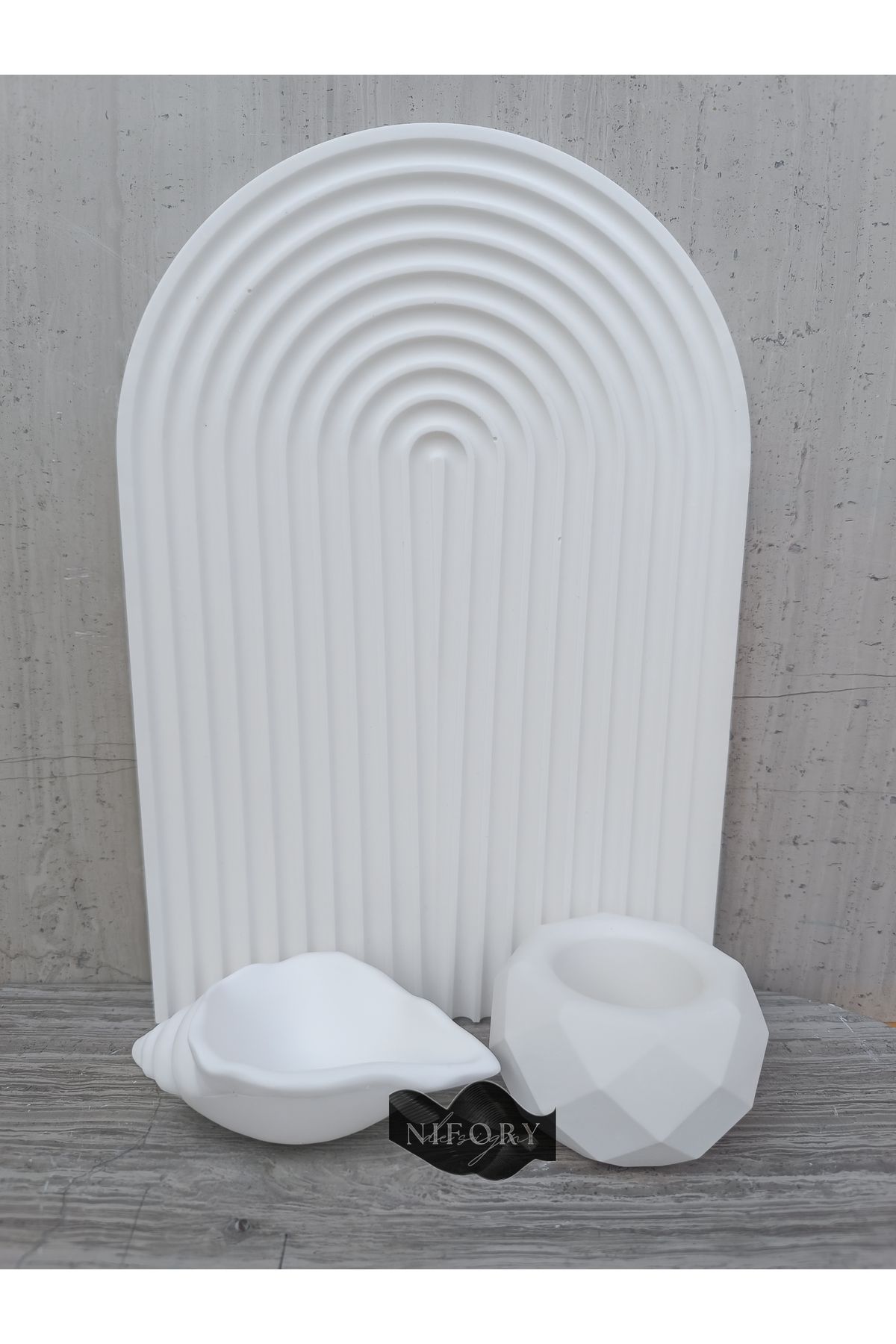 Nifory 520-N0199 Dekoratif Beton Sunum Aksesuar Set Beton Biblo Organizer Takımı Çok Amaçlı Dekoratif Set