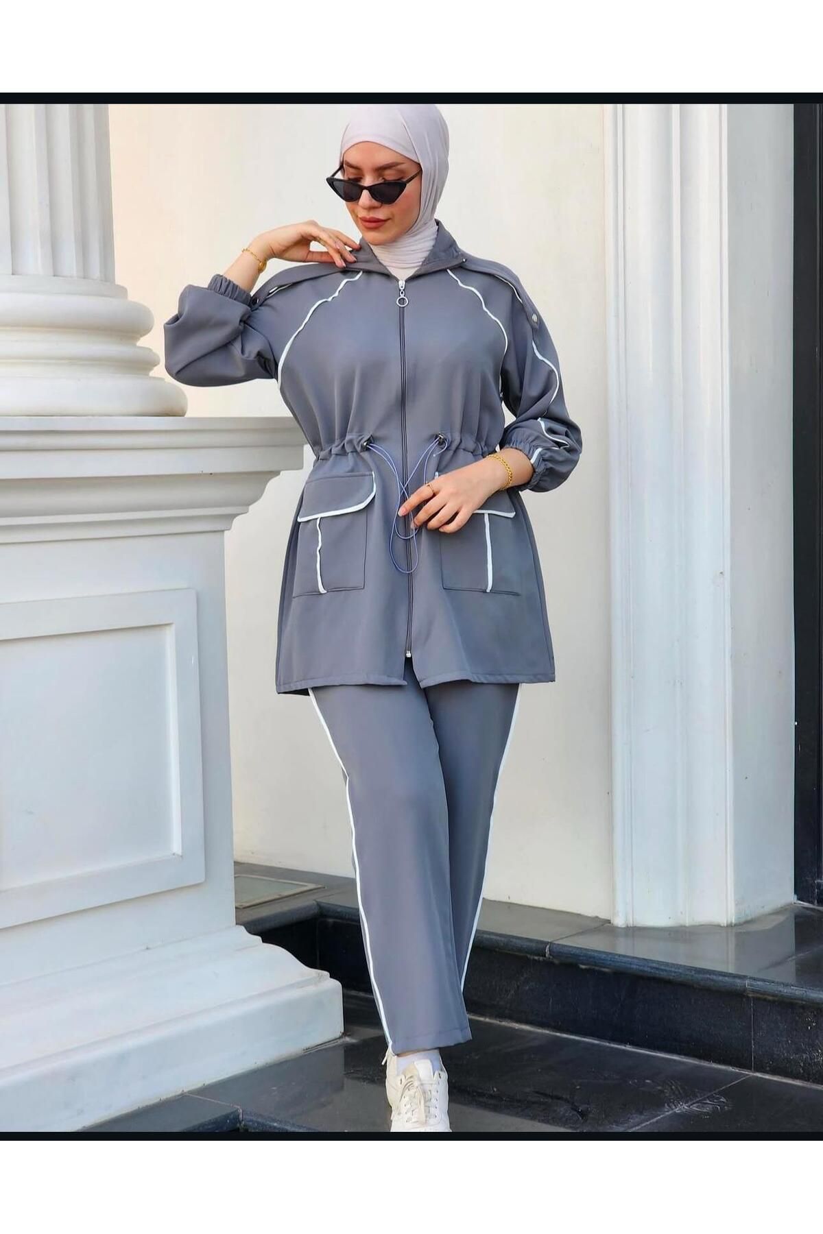 BURCU TESETTÜR Belden bağıcıklı cepli eşofman takımı