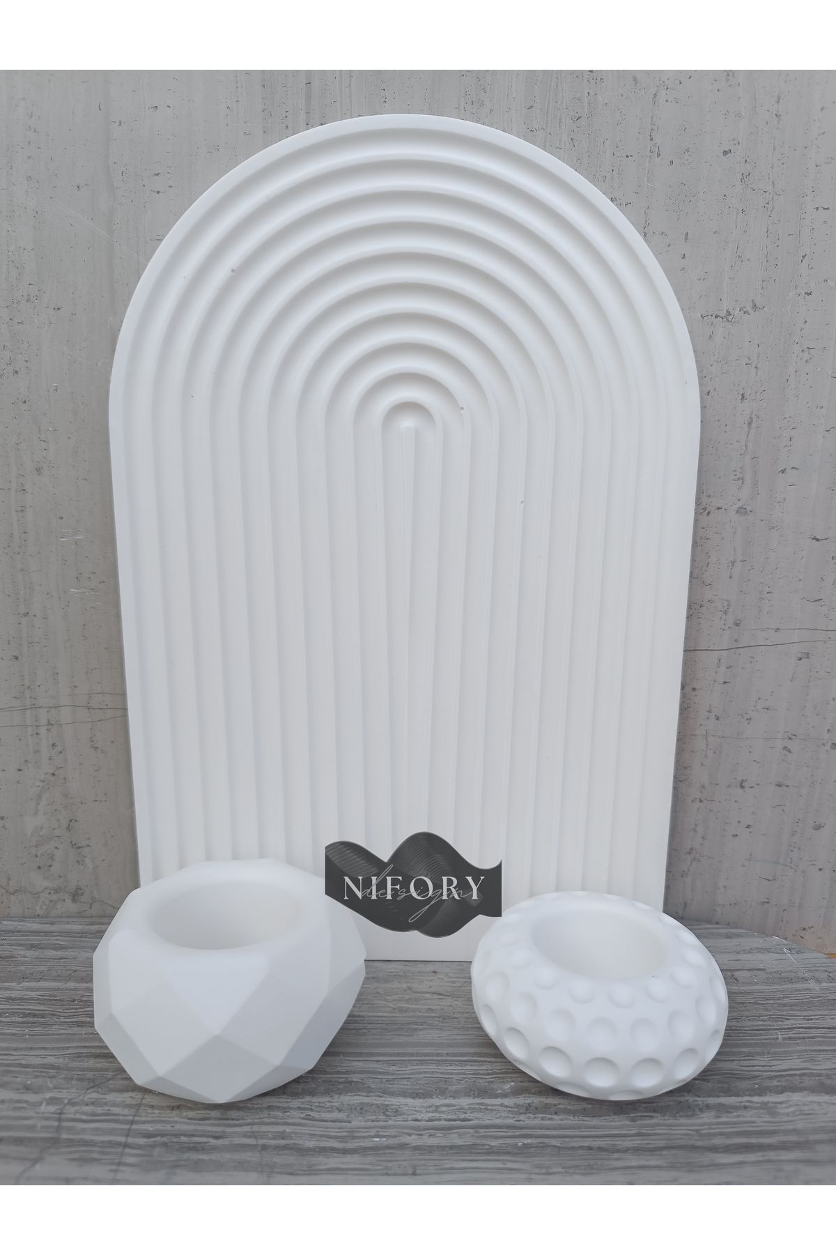 Nifory 520-N0204 Dekoratif Beton Sunum Aksesuar Set Beton Biblo Organizer Takımı Çok Amaçlı Dekoratif Set