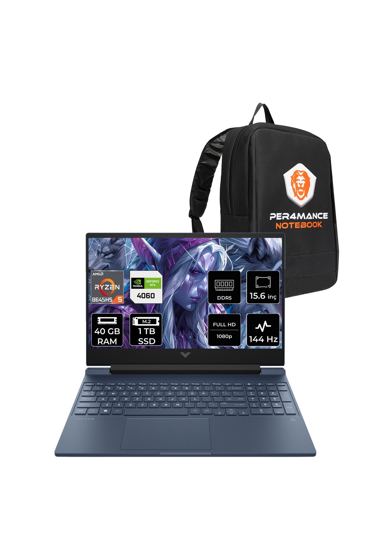 HP Victus 15 R5 8645HS 40GB RAM 1TB SSD RTX4060/8GB 144Hz 15.6'' FHD FDOS Gaming Laptop & ÇANTA