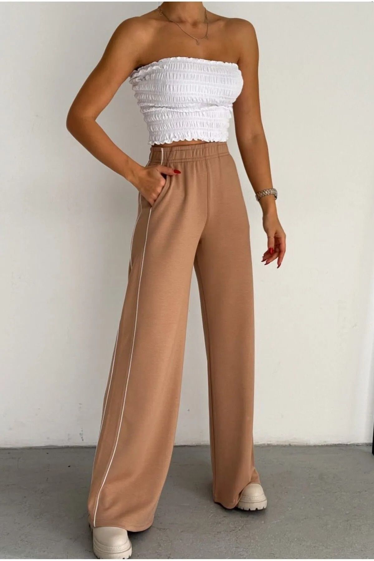 LİFERA Lifera Modal Kumaş Biyeli Eşofman Altı, Şerit Detaylı Pantalon