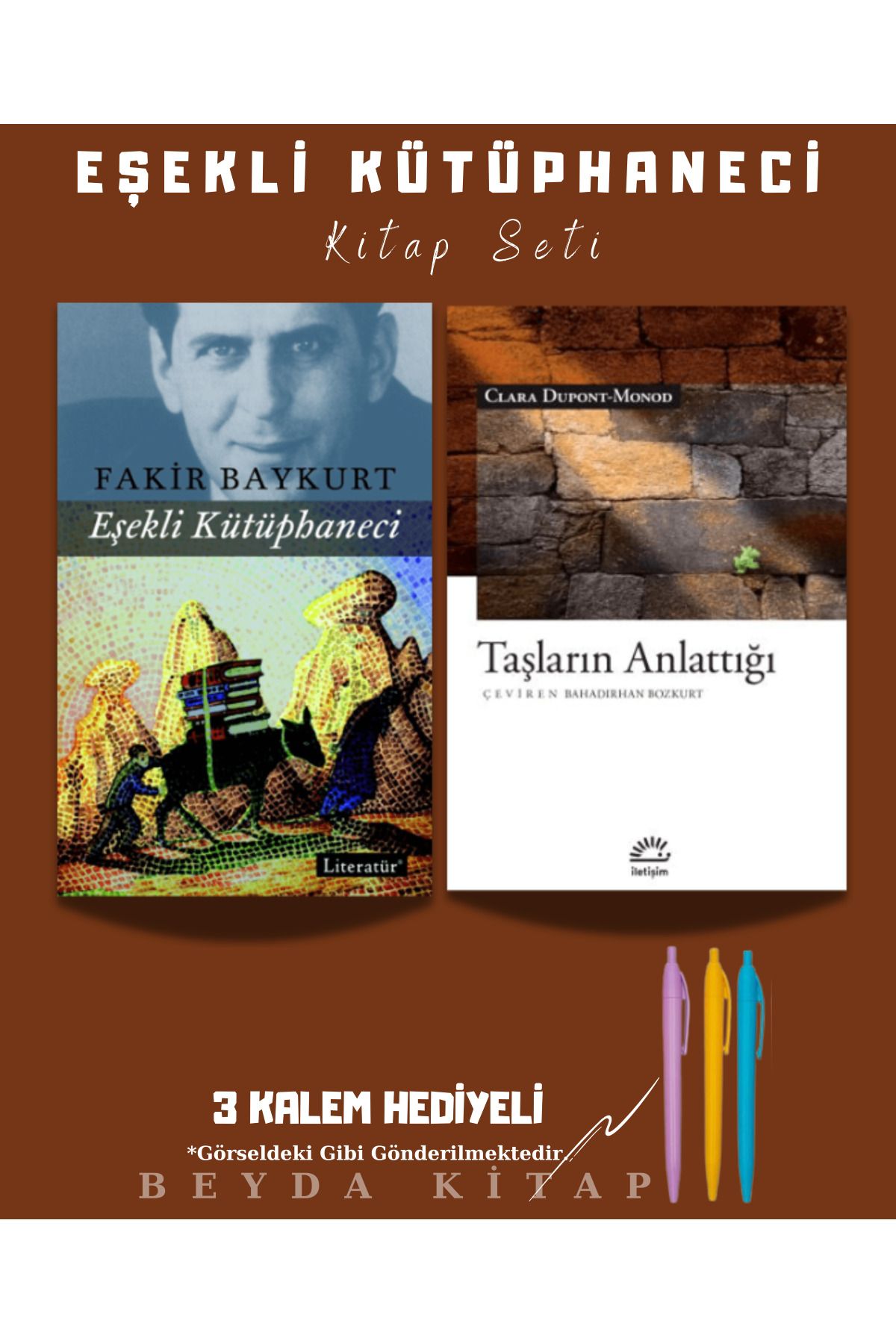 İletişim Yayınları Eşekli Kütüphaneci - Taşların Anlattığı - Kitap Seti - Kalem Hediyeli