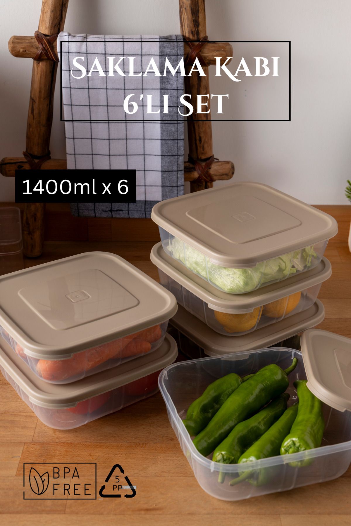Espas Home 6 Parça Sızdırmaz Saklama Kabı 1.4 Lt - Bej