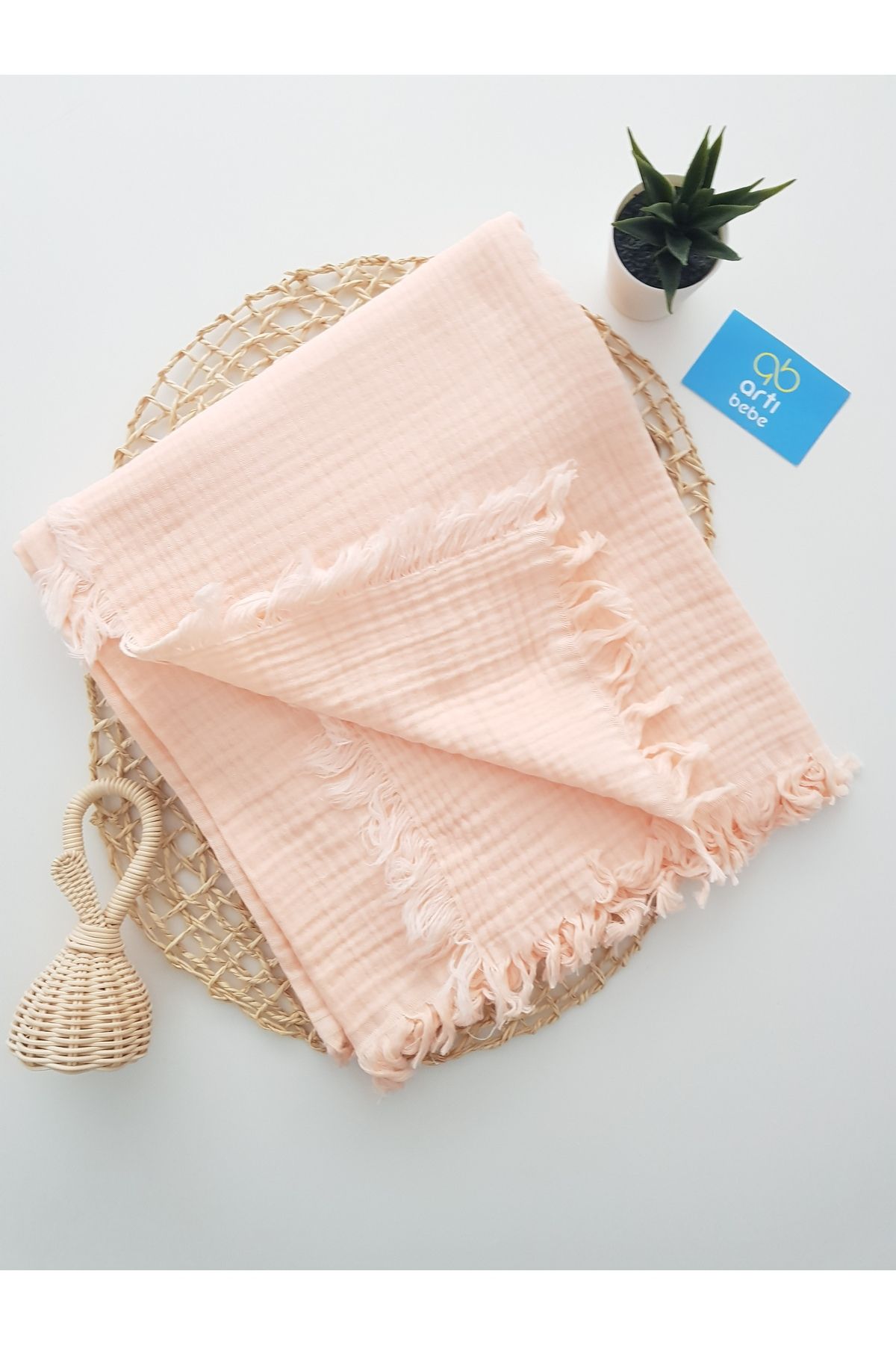 artıbebe %100 Pamuk Bebek Müslin Örtü Somon | Nefes Alan Çok Amaçlı Kundak ve Battaniye 120x120 | Artı Bebe