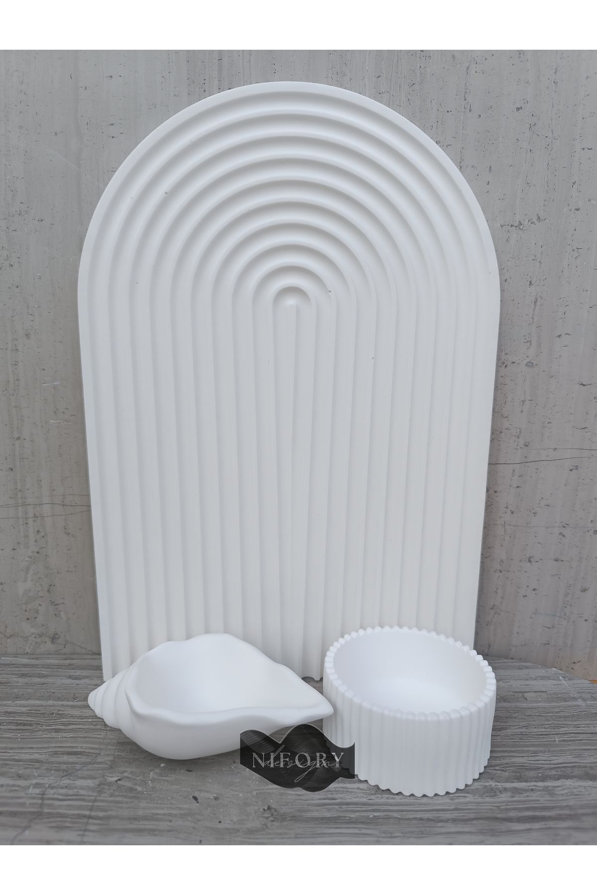 Nifory 520-N0201 Dekoratif Beton Sunum Aksesuar Set Beton Biblo Organizer Takımı Çok Amaçlı Dekoratif Set