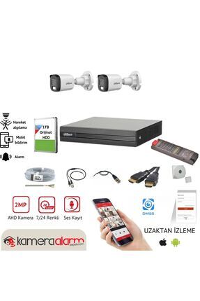 Dahua 2 Kameralı Gece Görüşlü Dahili Mikrofonlu Güvenlik Kamerası Seti - Uzak...