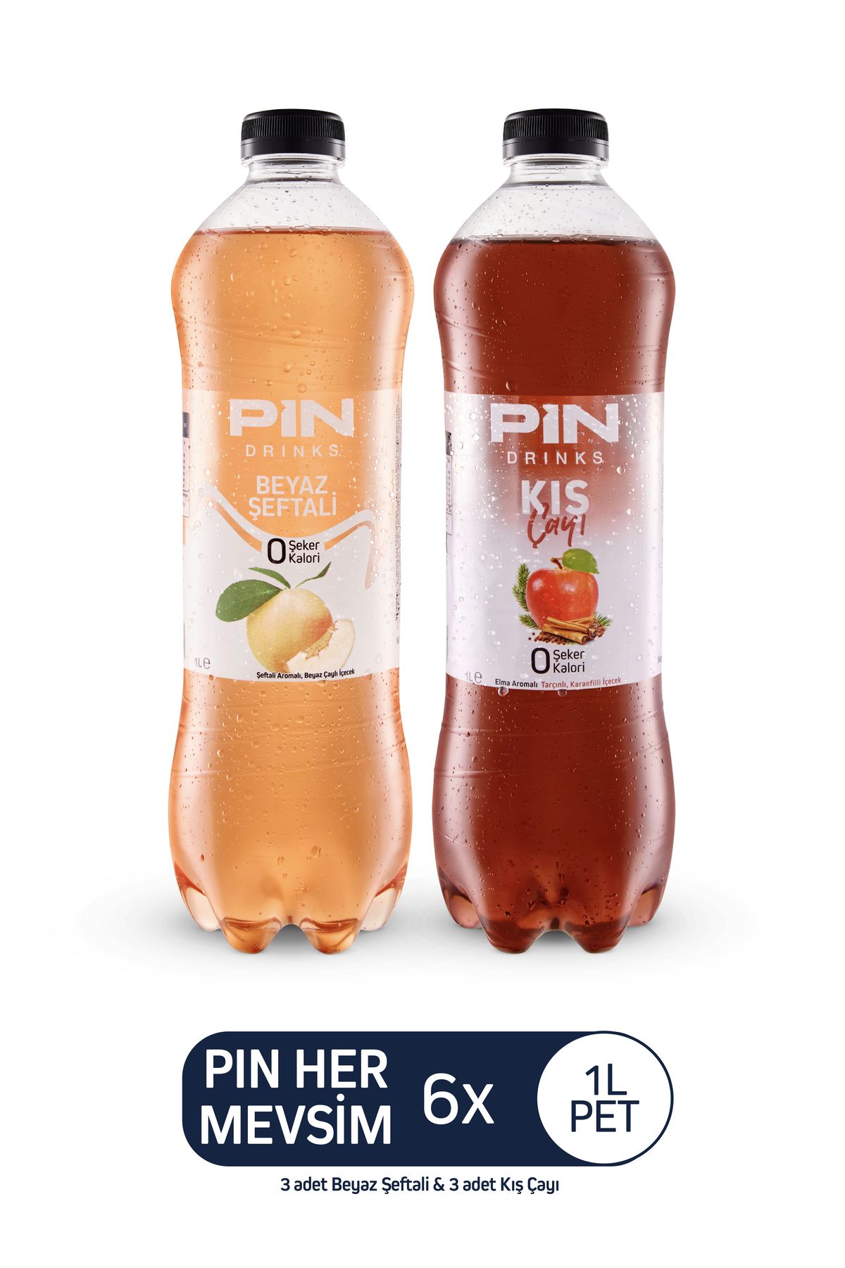 Pin Her Mevsim - Beyaz Şeftali & Kış Çayı - Şekersiz & Kalorisiz 6 Adet X 1 Litre Ice Tea
