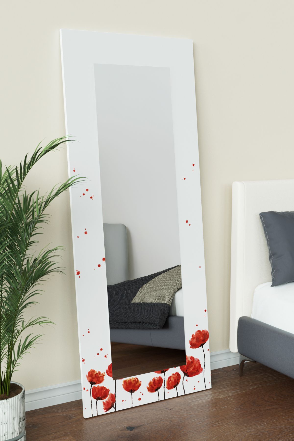 Hediyeler Kapında Red Anemone Desenli Dekoratif Boy Aynası 150x60 cm