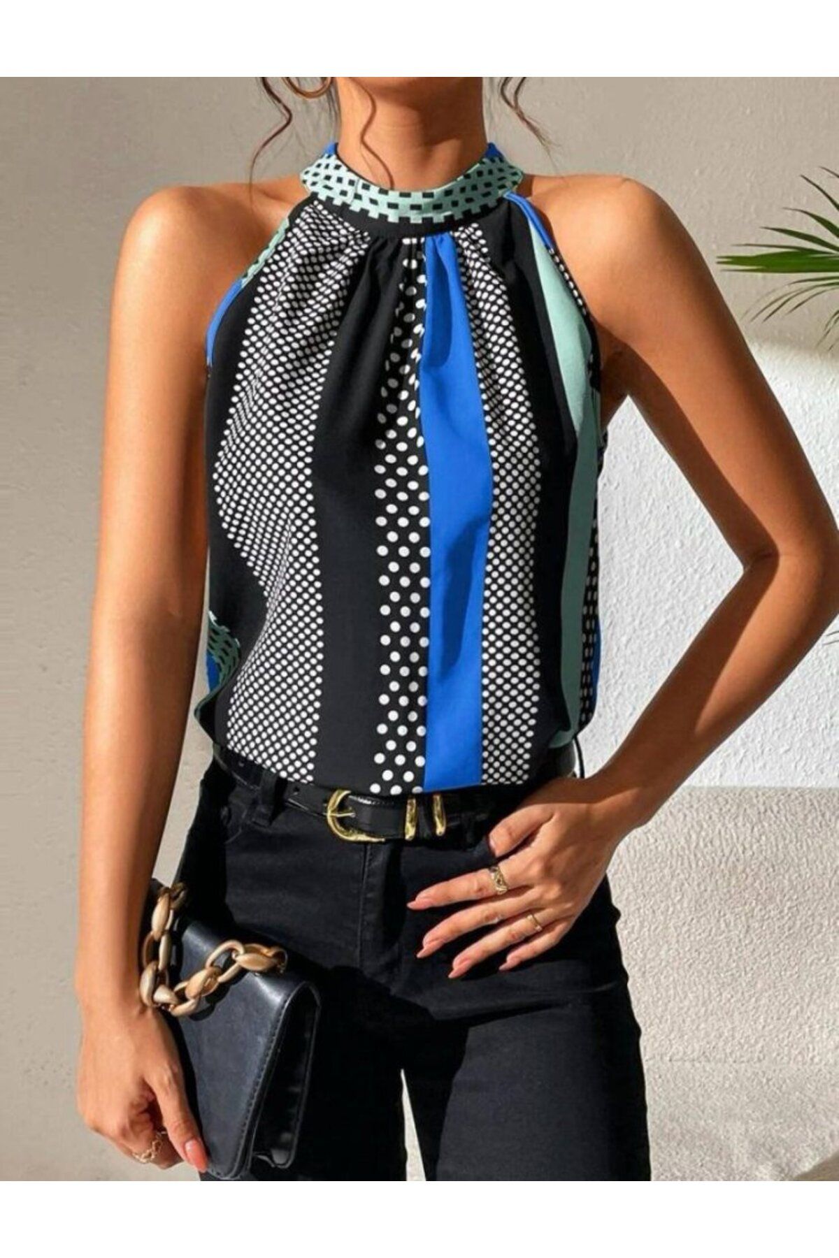 Kokosh moda Kadın Yarım Balıkçı Yaka Kolsuz Mikro Kumaş Bluz – Şık, Desenli, Rahat Kesim