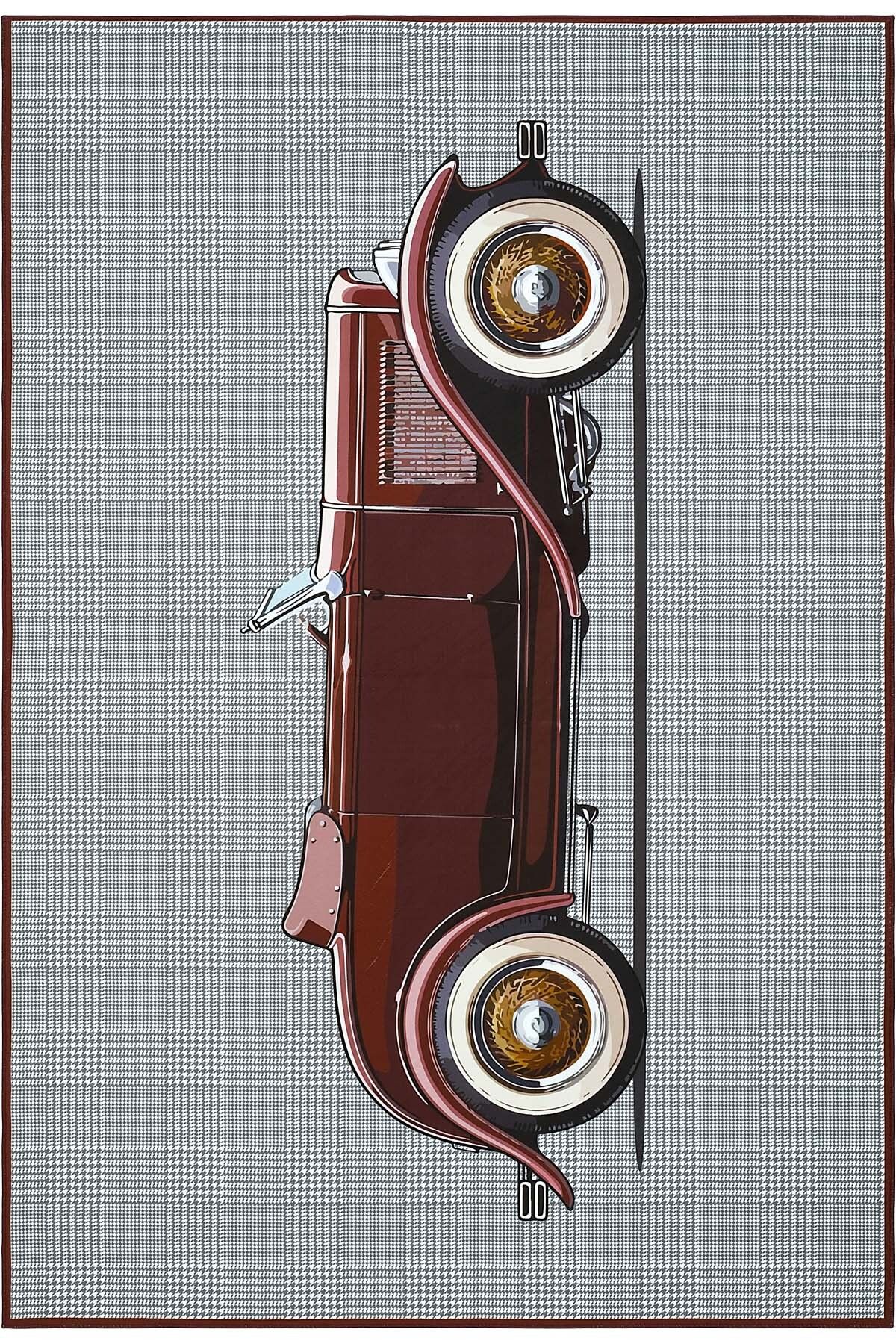 Cool Halı Agnes Bordo Gri Halı Vintage Kazayağı Arabalı Halı Yumuşak İpeksi Halı Yıkanabilir Genç Odası Halı