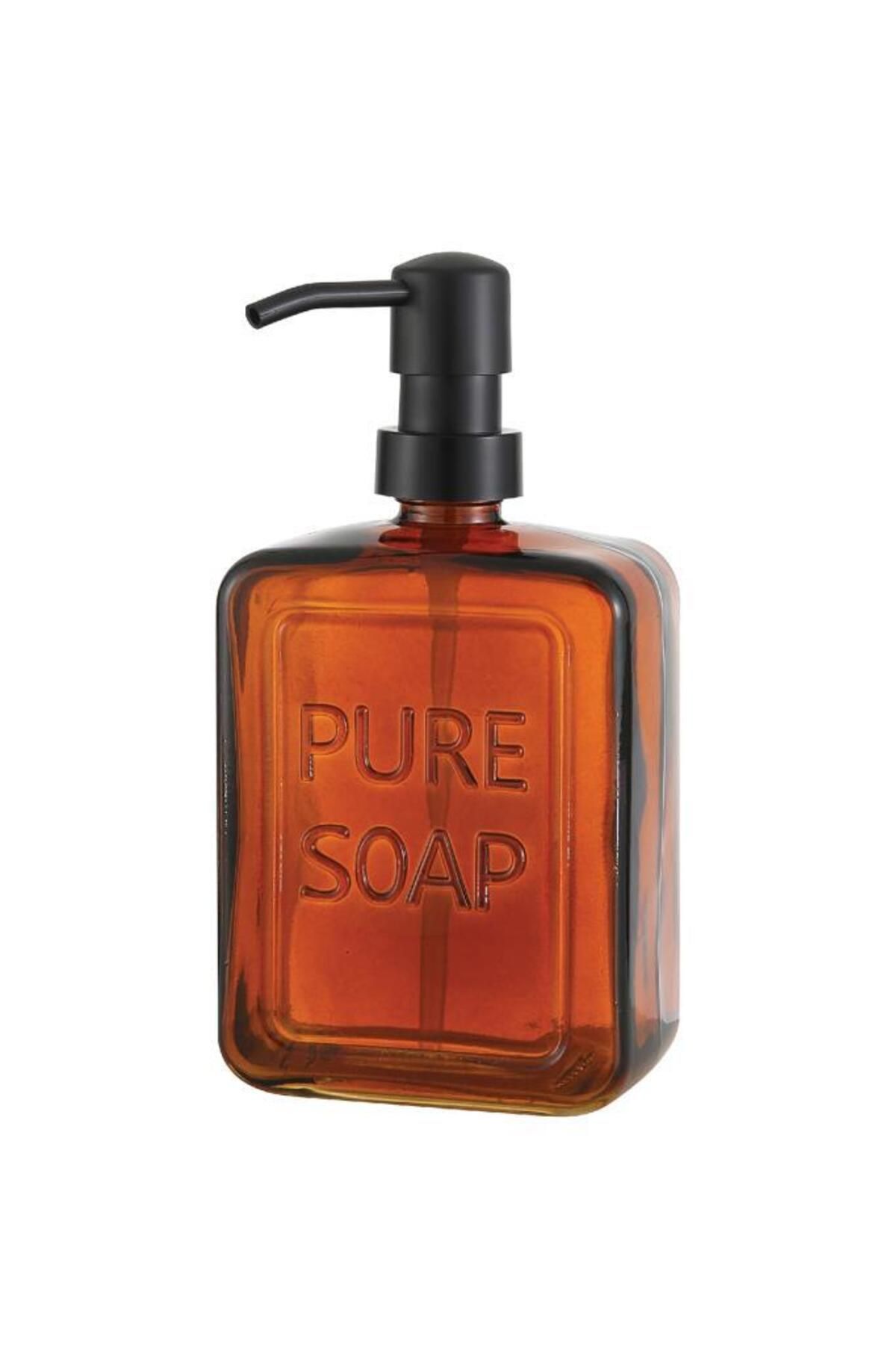 MİEN Kare Siyah Kapak Amber Sıvı Sabunluk 450 Ml
