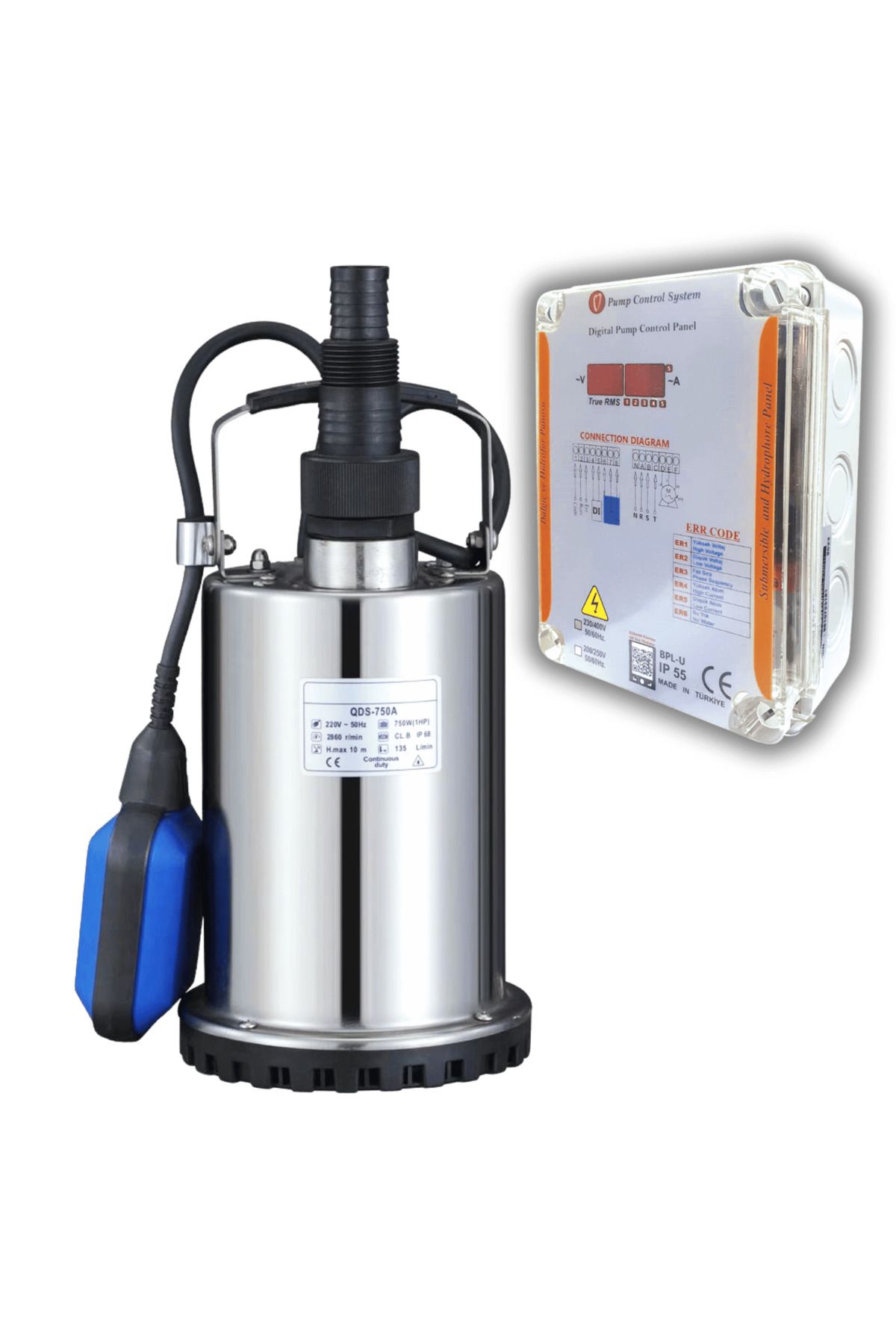 logipump Varan QDS 750A Paslanmaz KORUMA PANOLU Temiz Su Dalgıç Pompa 1 HP/ 0.75 kW, Monofaze 220 V, 9 Mss
