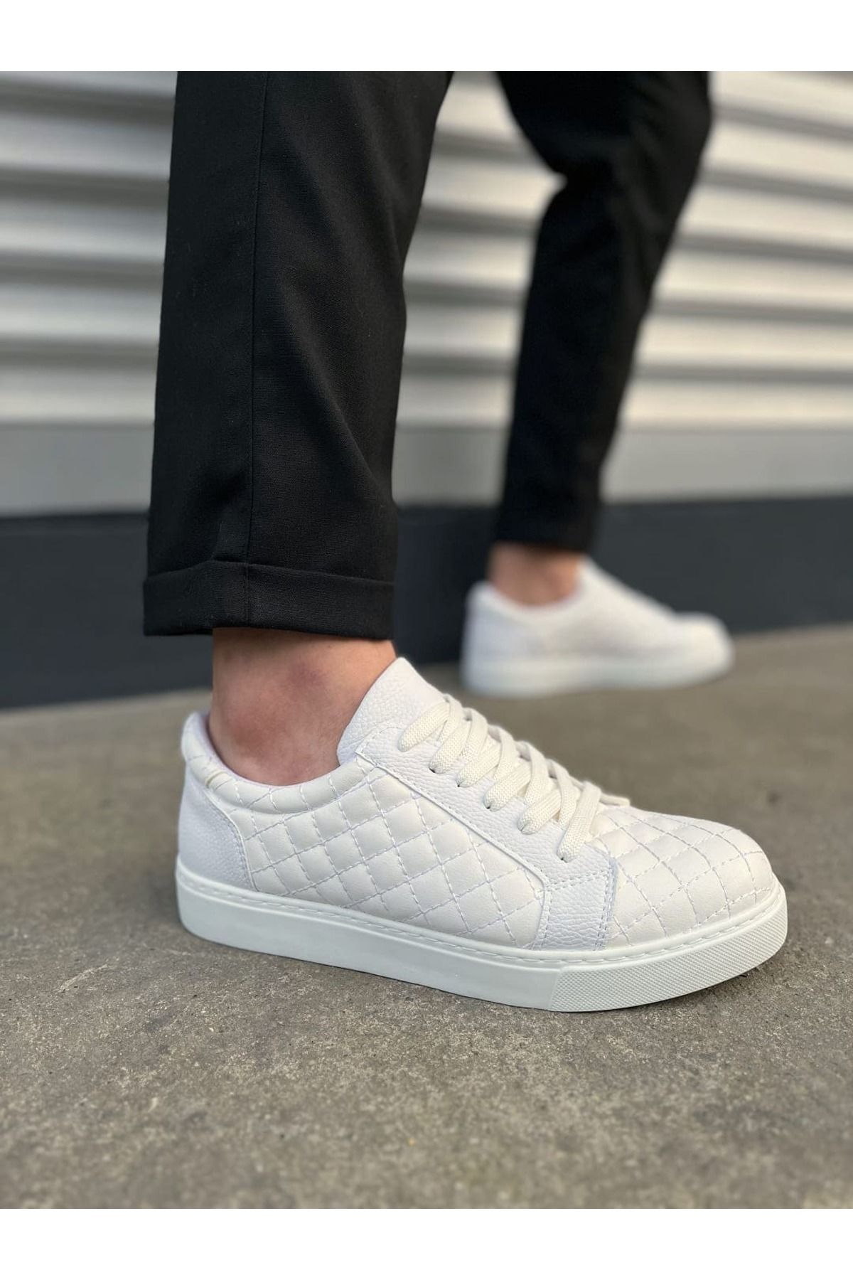Zerenyus JY166 Prestige Bağcıklı Kapitone Desenli Erkek Günlük Sneaker - Beyaz