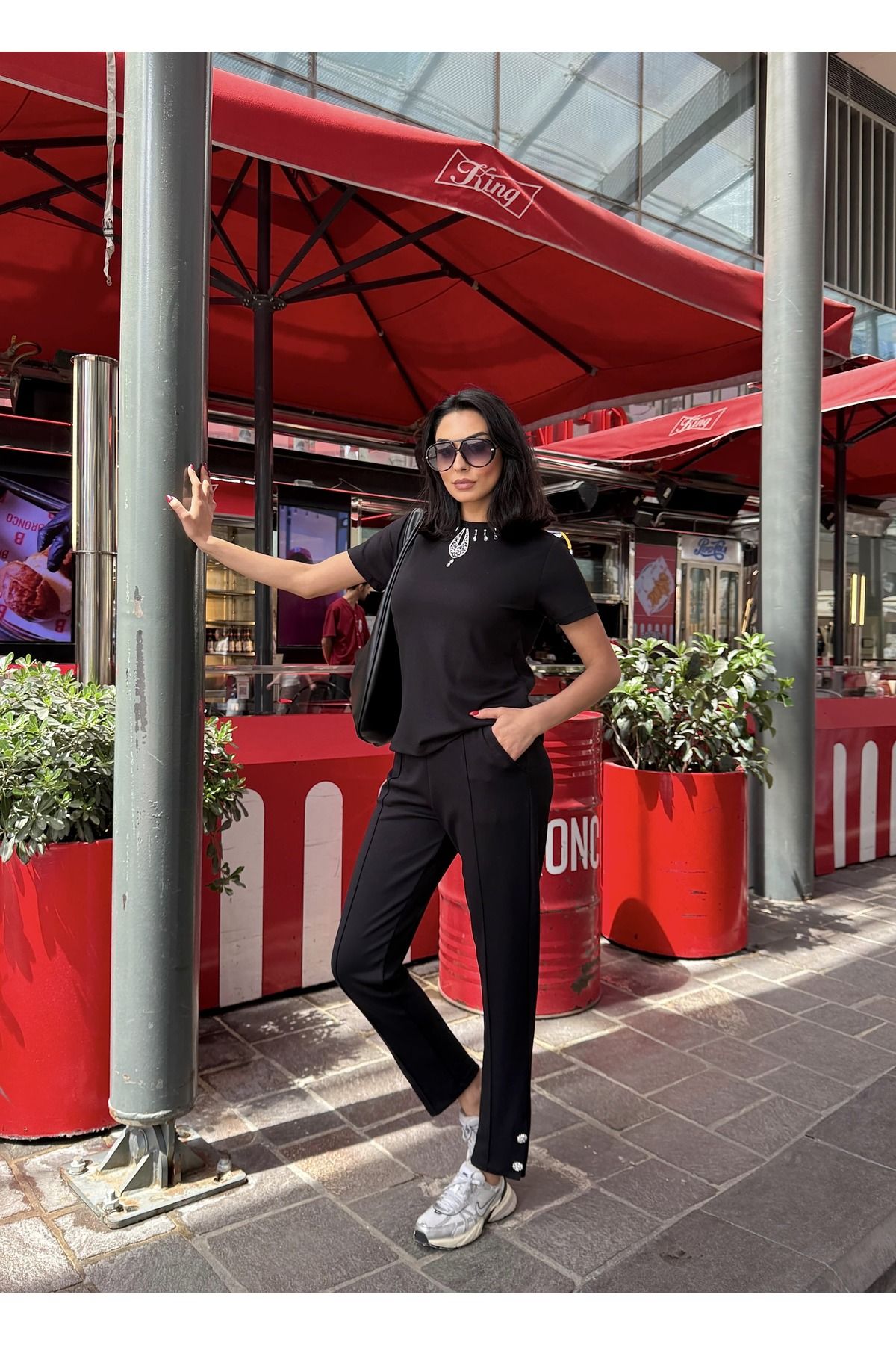 badibadii Yakası Taşlı Modal Kumaş Takım