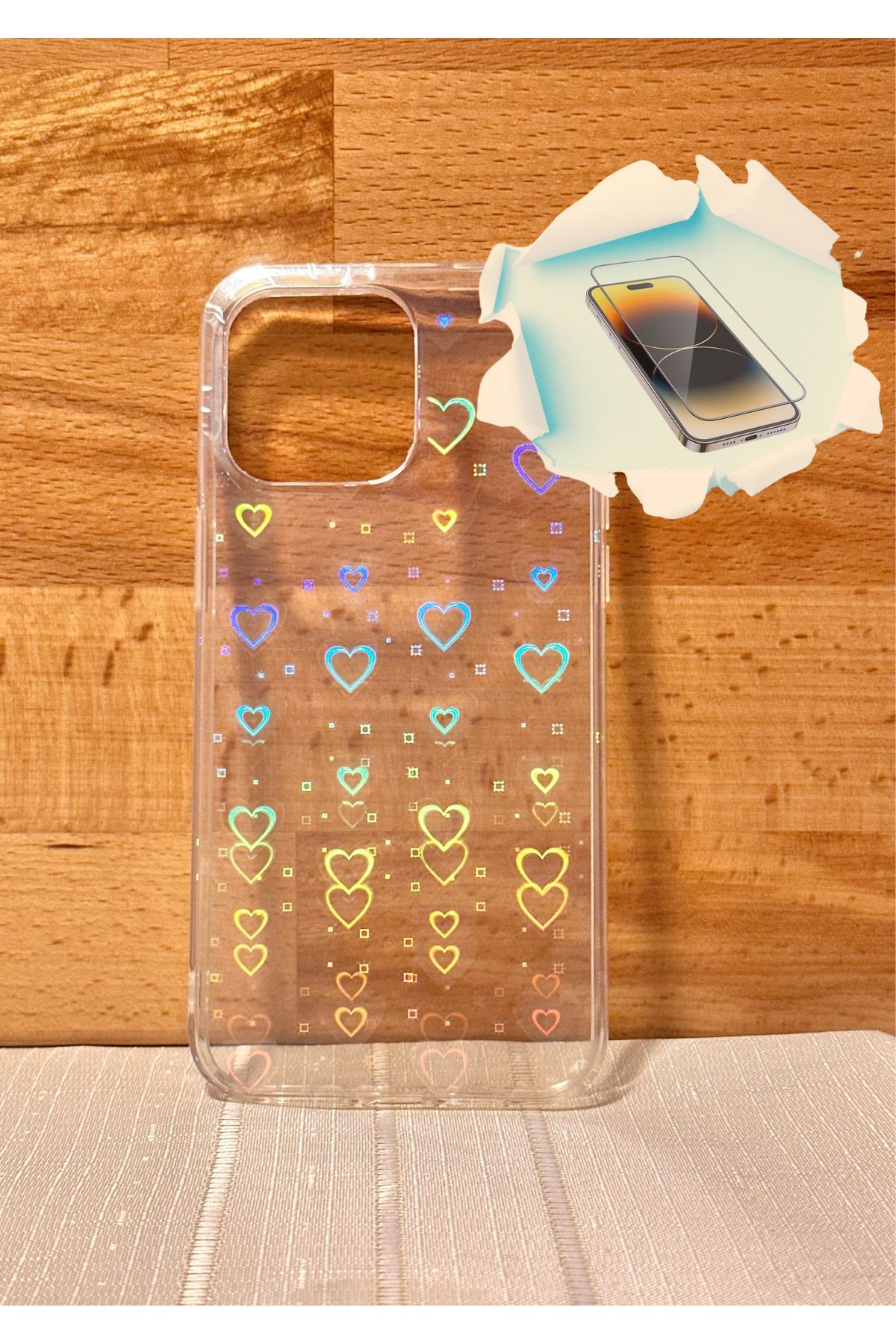 CNL iPhone 15 Pro Max Uyumlu Hologramlı Darbe Emici Kılıf - Kırılmaz Cam Hediyeli
