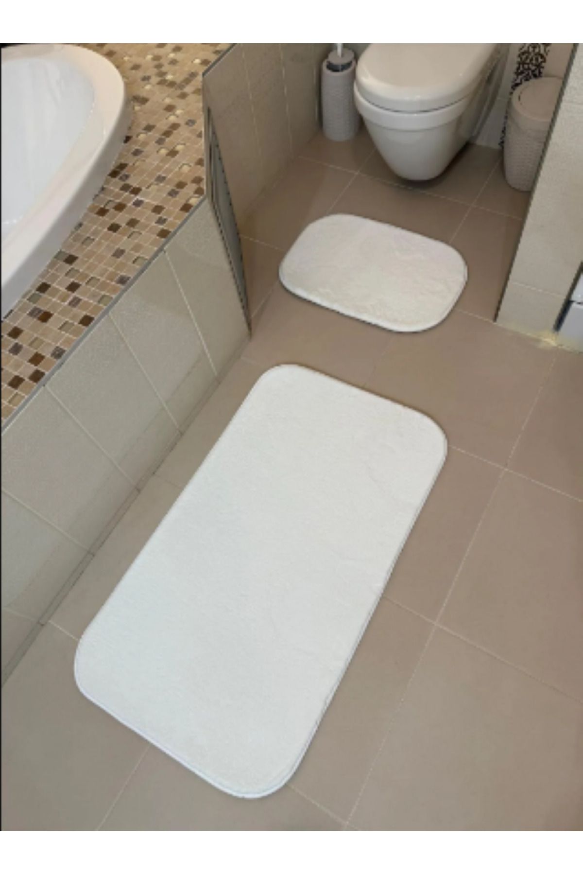 SERİA HALI POST Yumuşak banyo paspas Yıkanabilir Kaymaz Dot Taban Banyo Paspası 2'li Set 60x100 -40x60