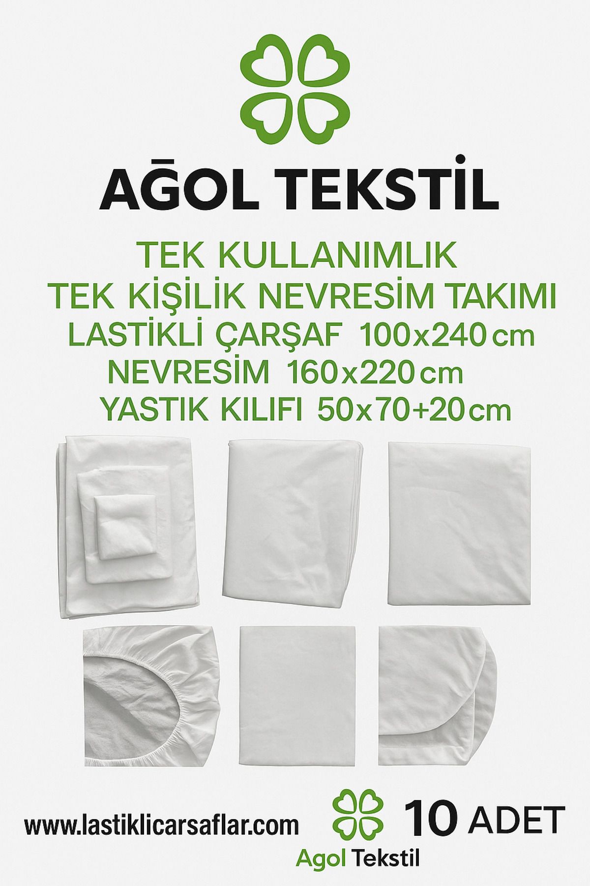 ağol tekstil Tek Kullanımlık Tek Kişilik Nevresim Takımı 10'lu Set