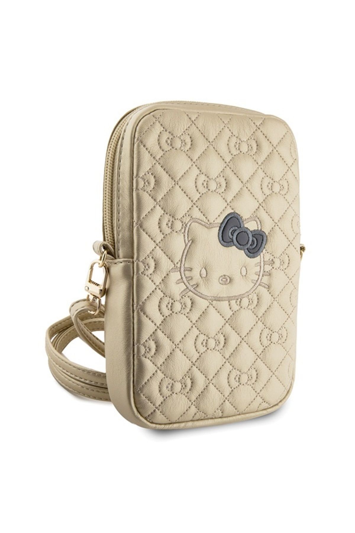 Hello Kitty-Bag, Eco-Leather, Quilted Bows Strap, Gold 4