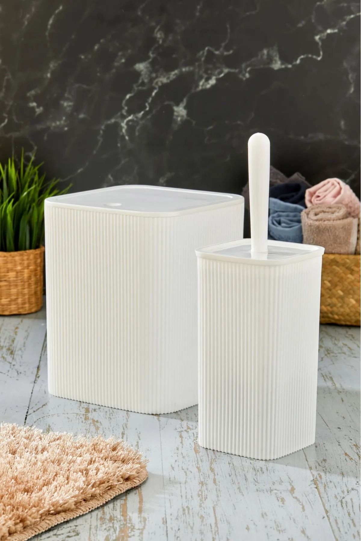 Kitchen Line KARE ÇÖP KOVASI TUVALET FIRÇASI SET 2'Lİ 5 LİTRE BEYAZ