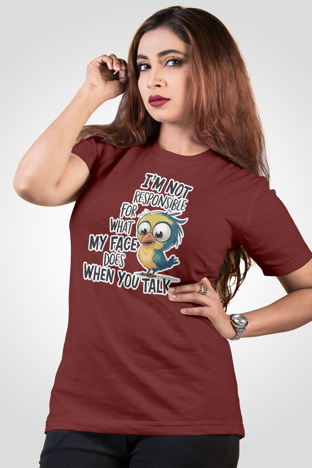 qoeuyl boutique I'M Not Responsıble For What Baskılı Unisex Regular Fit Pamuklu Bordo Tişört