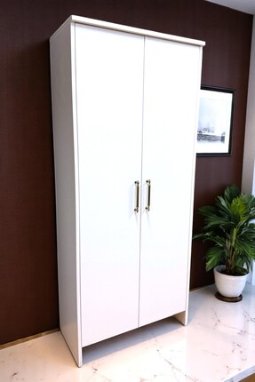 Serçedesign 2 Kapaklı 6 Raflı Beyaz Boy Dolap - Gardırop - Çok Amaçlı Dolap B...