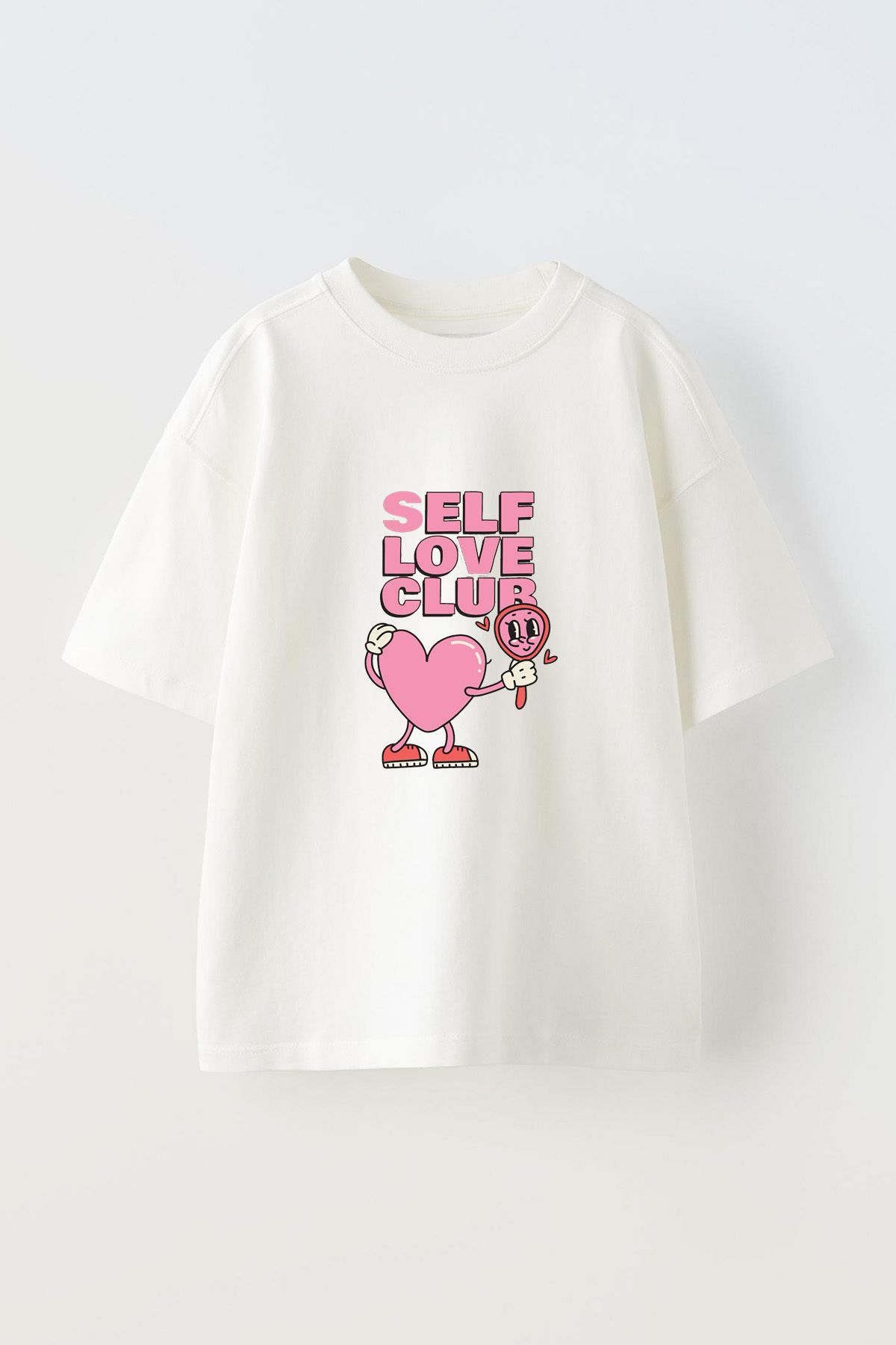 Anetos Self Love Club Ön Baskılı Pamuk Beyaz Oversize T-shirt