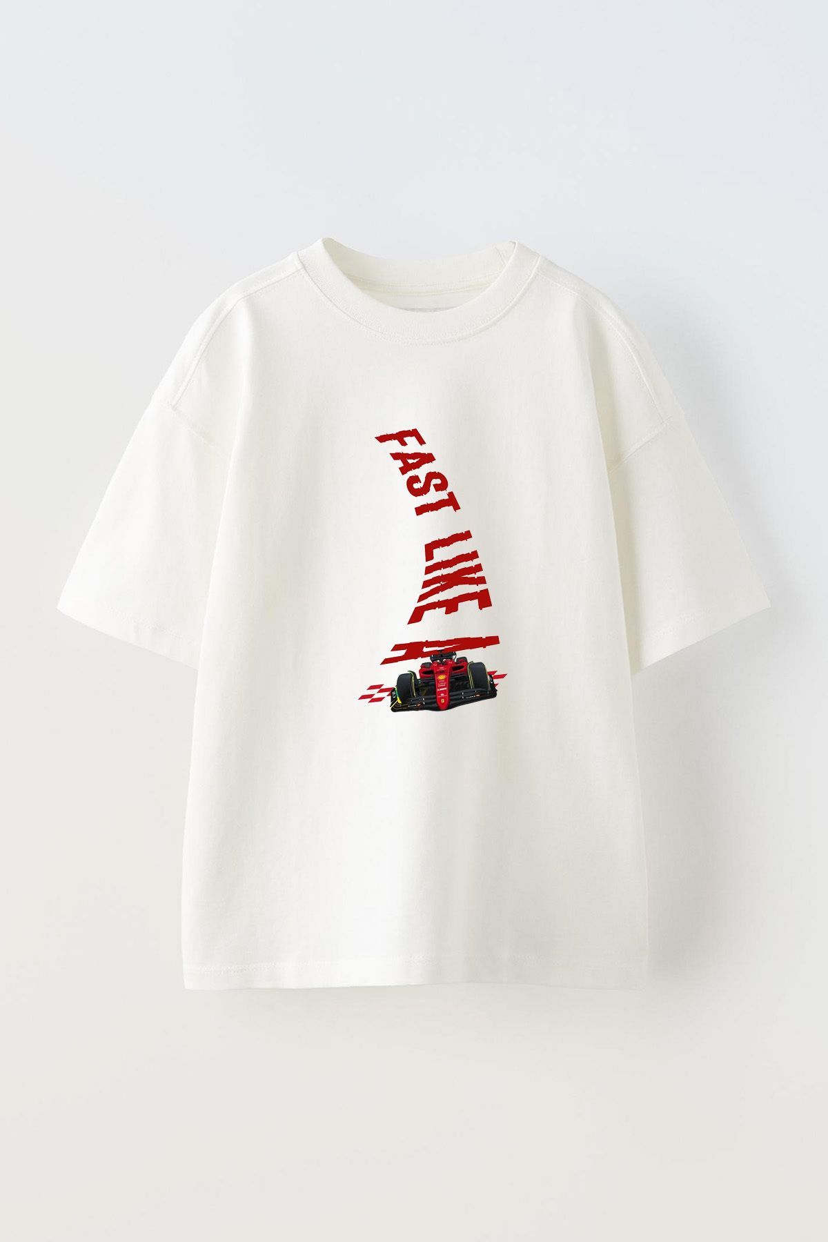 Anetos Fast Live A Ön Baskılı Pamuk Beyaz Oversize T-shirt