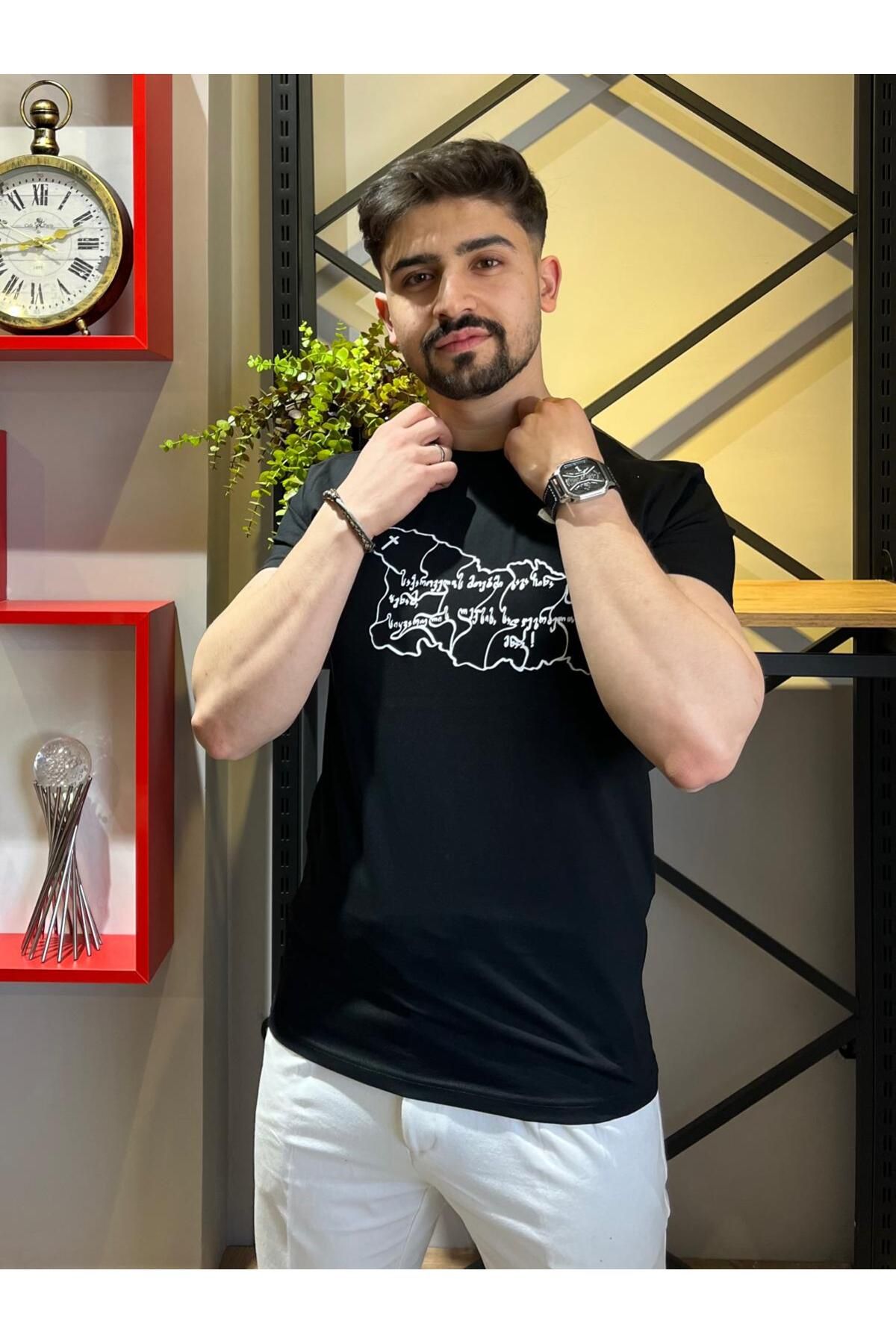 Butik Basic Baskılı Pamuk Siyah Tişört