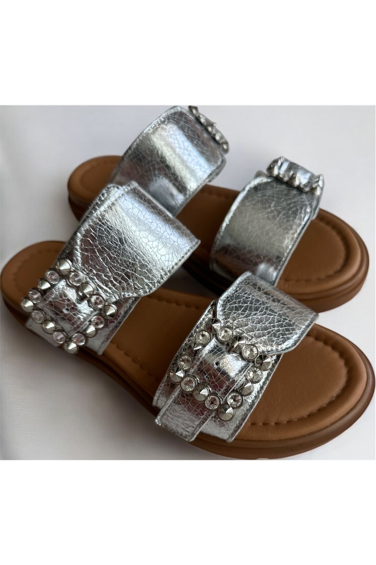 sorella Kadın GOLD / GÜMÜŞ TAŞLI HAKİKİ DERİ ORTAPEDİK TABAN TERLİK - DIMOND