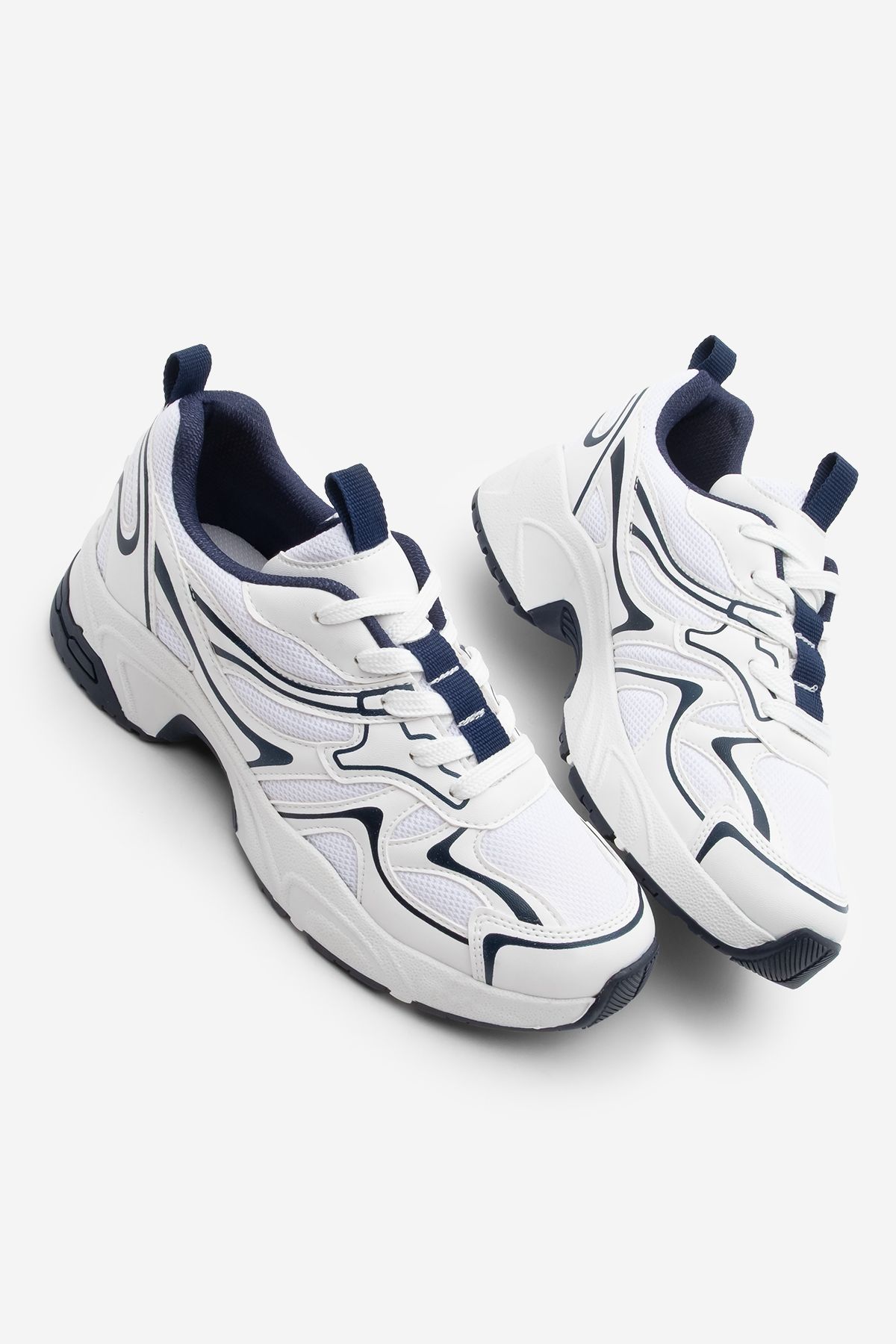 Marjin Kadın Sneaker Kalın Taban Bağcıklı Çok Parçalı Spor Ayakkabı Asvora Lacivert