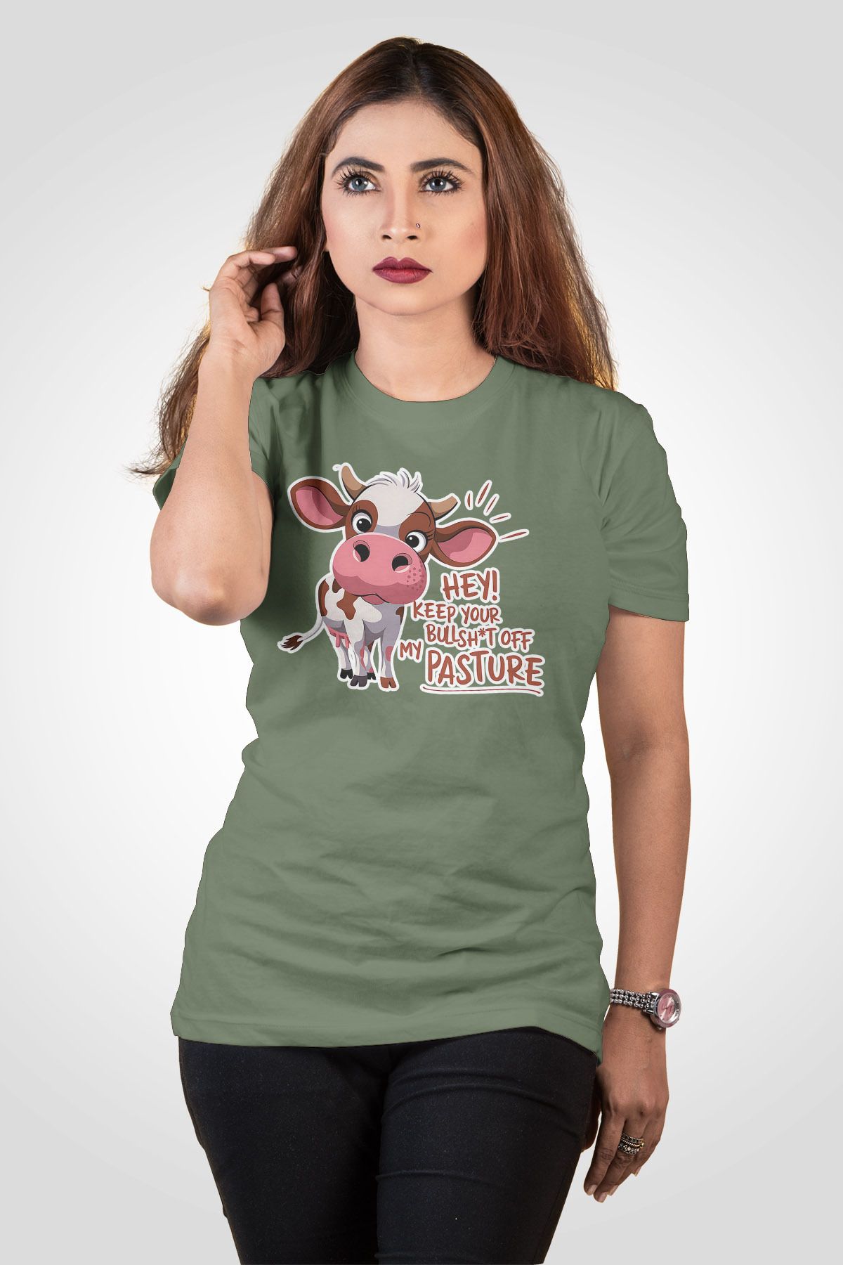 qoeuyl boutique Hey! Keep Your Baskılı Unisex Regular Fit Pamuklu Yeşil Tişört