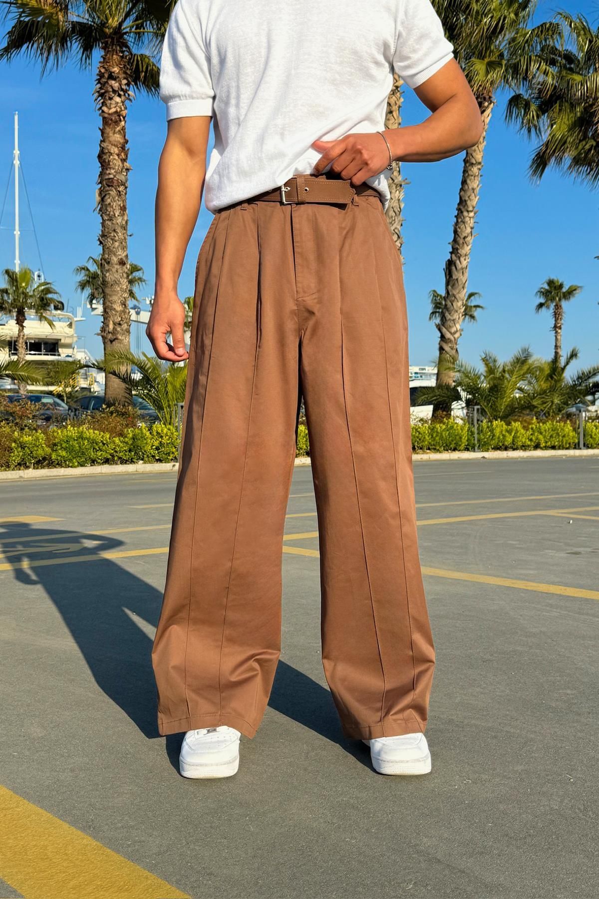 Flaw Wear Kemerli Kahverengi Ekstra Baggy Pantolon