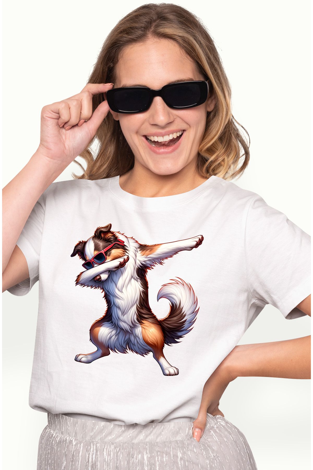 StoryGift Romania Tricou Femei Cu Un Catel Care Danseaza, Ochelari Cu Rama Rosie, Ilustratie, Juca Wht_s Femeie - L