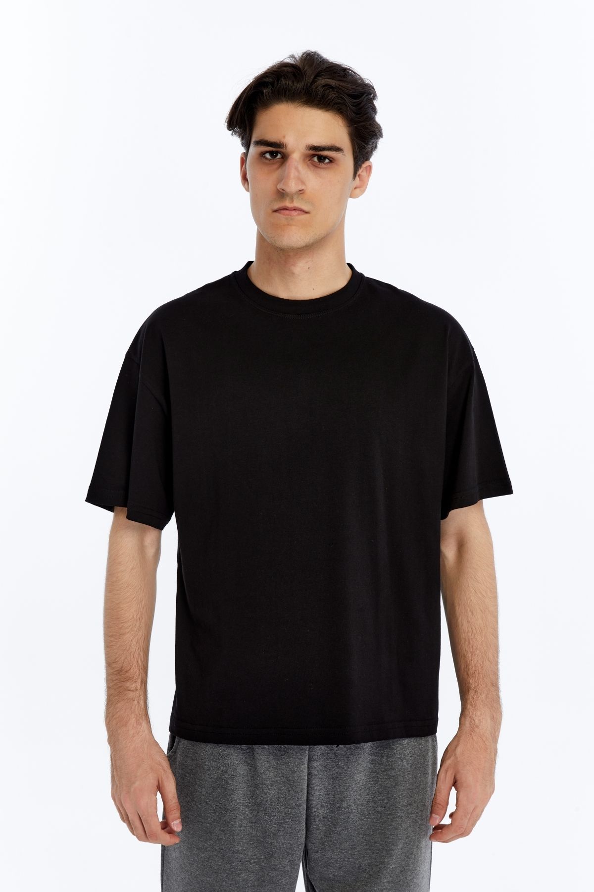 AXXEL Erkek Oversize Kısa Kollu Bisiklet Yaka Tişört-D806