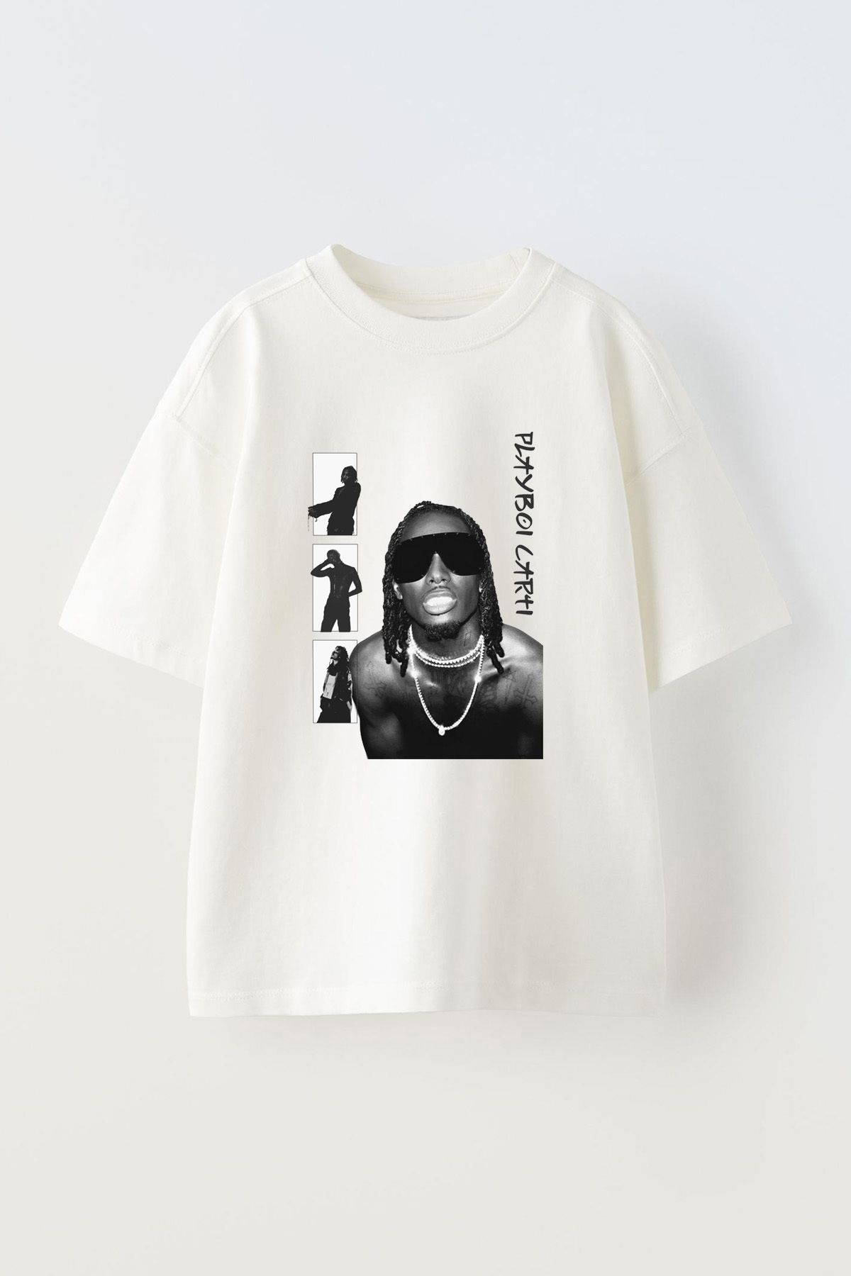 Anetos Playboı Cartı Ön Baskılı Pamuk Beyaz Oversize T-shirt
