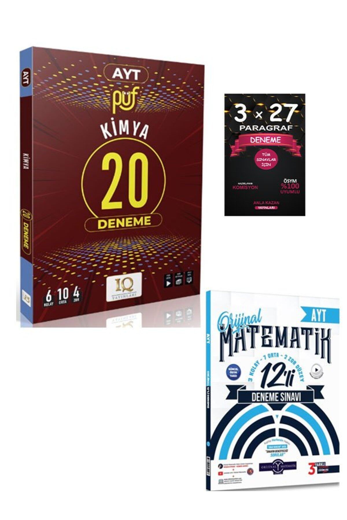Anla Kazan Yayınları Orijinal+IQ Yayınları AYT Matematik+Kimya Deneme+AnlaKAzan Paragraf