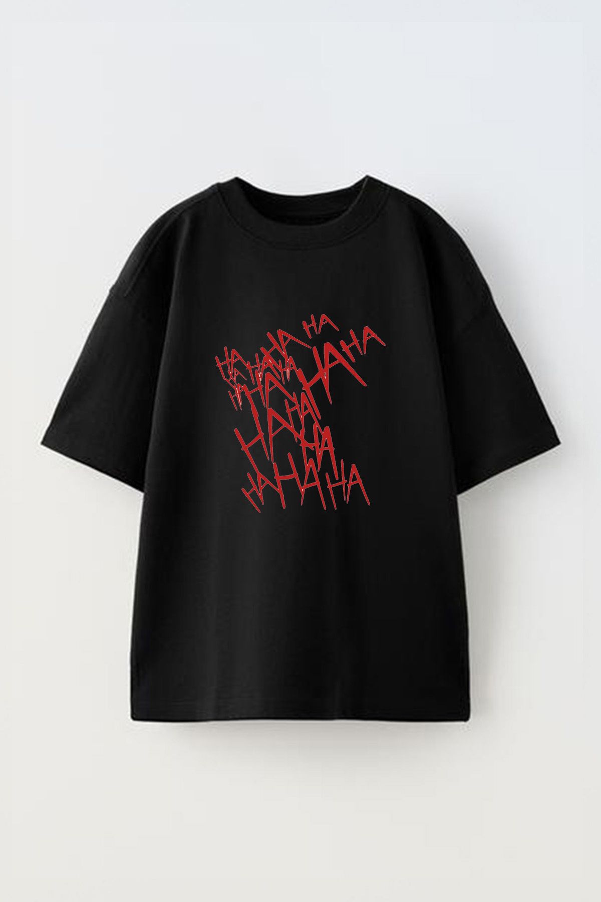 Anetos Hahahaha Ön Baskılı Pamuk Siyah Oversize T-shirt