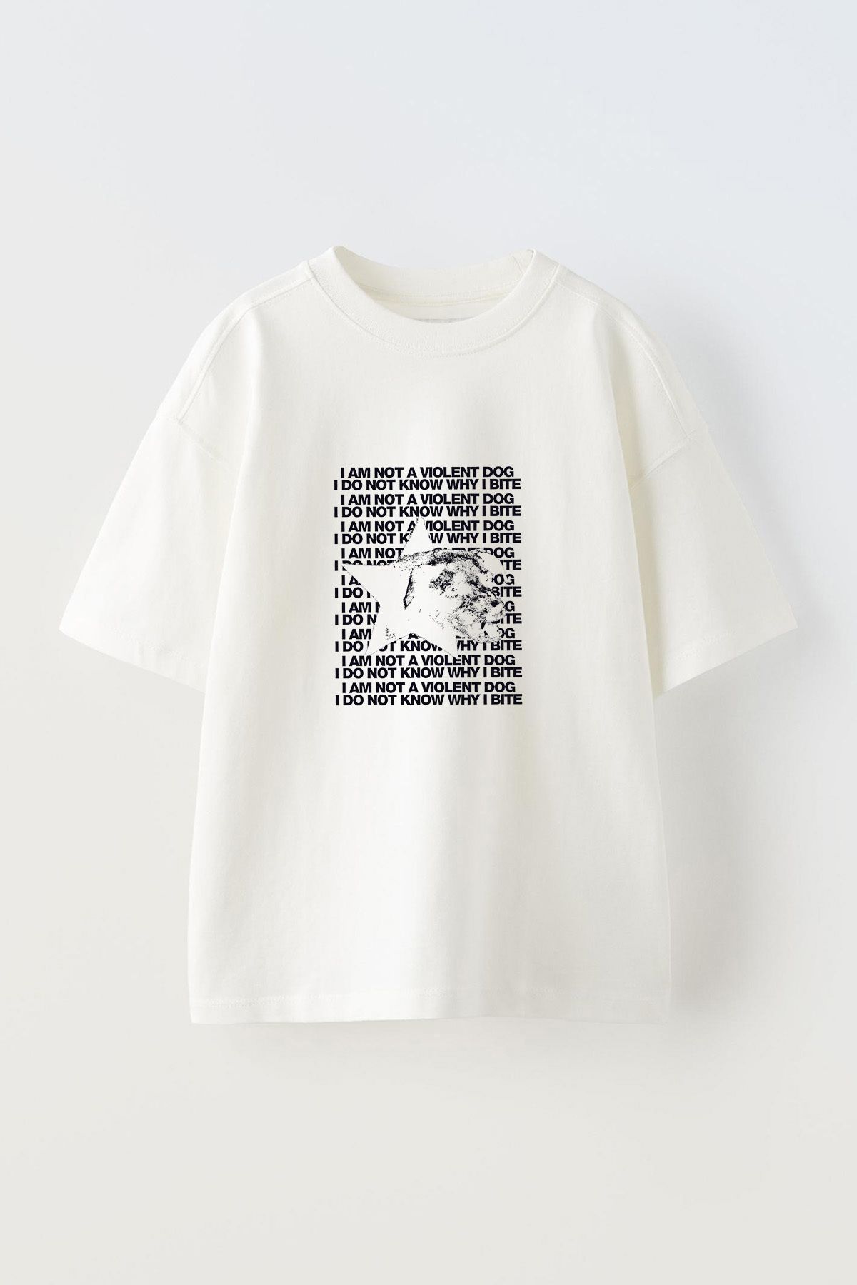 Anetos Im Not A Violent Ön Baskılı Pamuk Beyaz Oversize T-shirt