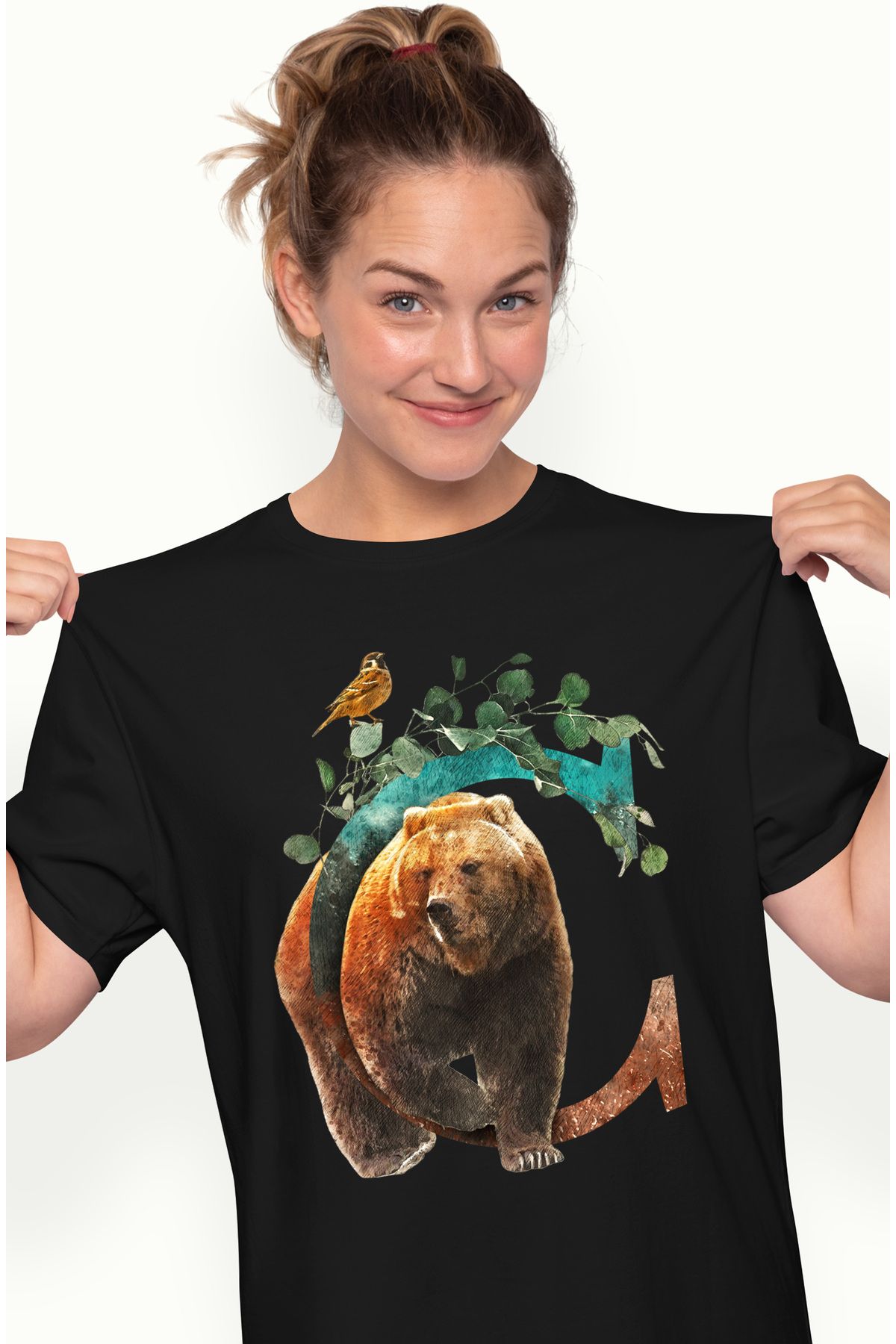 StoryGift Romania Tricou Femei Cu Litera, C, Urs, Vrabioara, Plante, Multicolor Cu Imprimeu Pe Fa Blk_s Femeie - XS