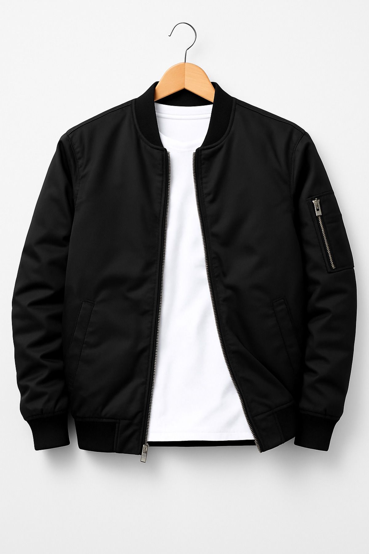 Moderk Unisex Siyah Oversize Çift Cepli Kolej Bomber Ceket