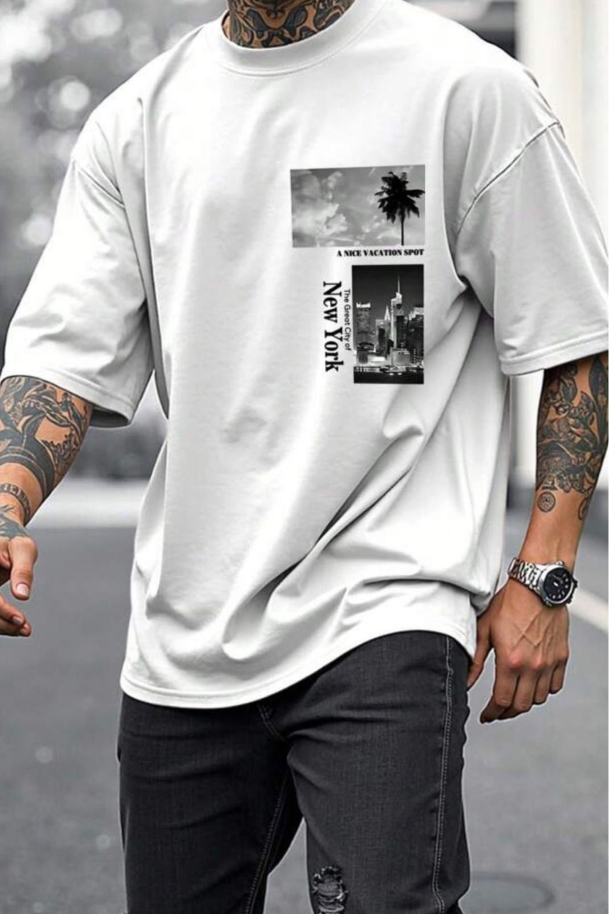 Shine Stone A Nice Baskılı Unisex Bisiklet Yaka Tshirt