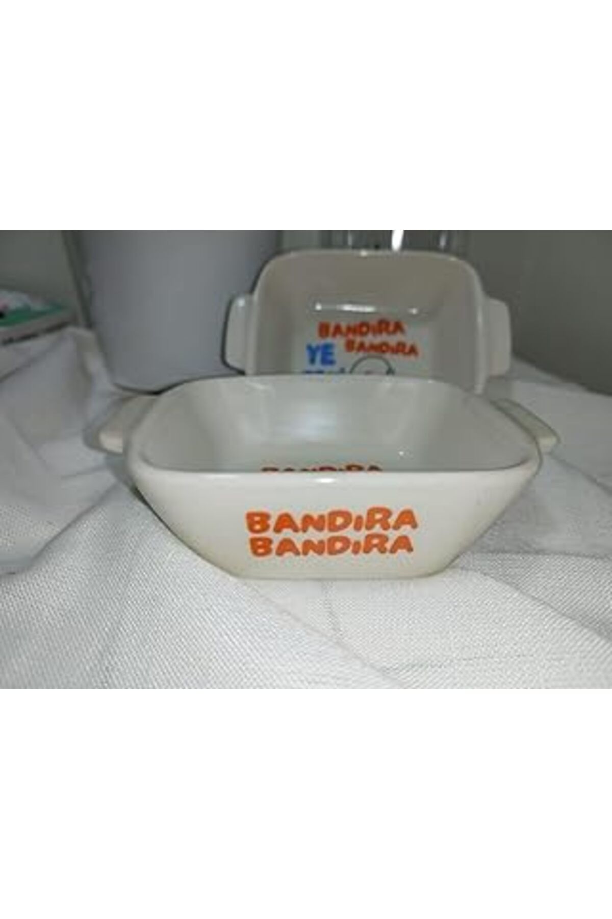 Mu Art Sevimli Bandira Baskılı Porselen Servis Tabağı, Beyaz, 2'Li Set (Bandıra Bandıra Ye Beni)