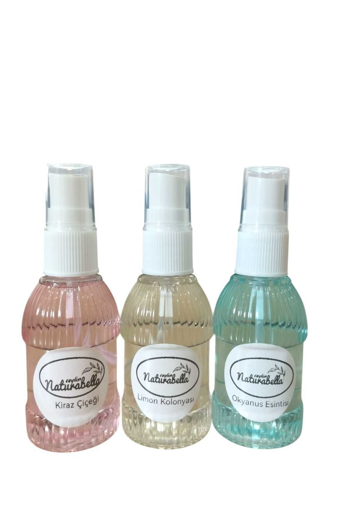 Naturabella 50 ML 3'lü Çanta Boy,Hediyelik Kolonya, Plastik Şişe, Sprey,Kiraz Çiçeği, Okyanus Esintisi ve Limon