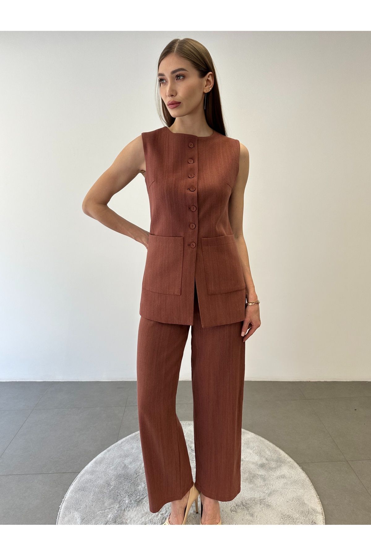ossons Natural Keten %100 Pamuk Yelek Pantolon Takım